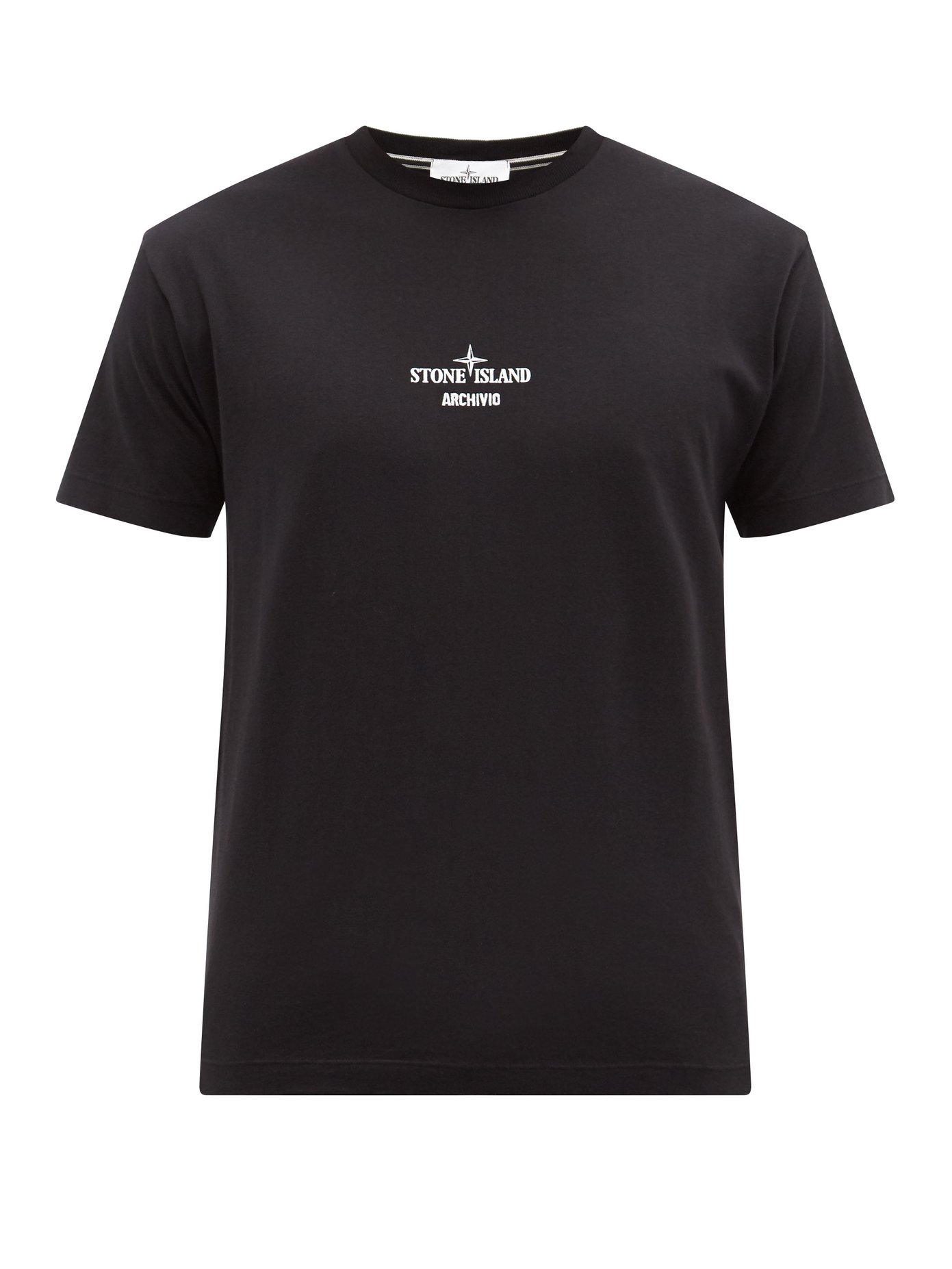 스톤 아일랜드 티셔츠 Stone Island Black Archivio logo-print cotton-jersey T-shirt
