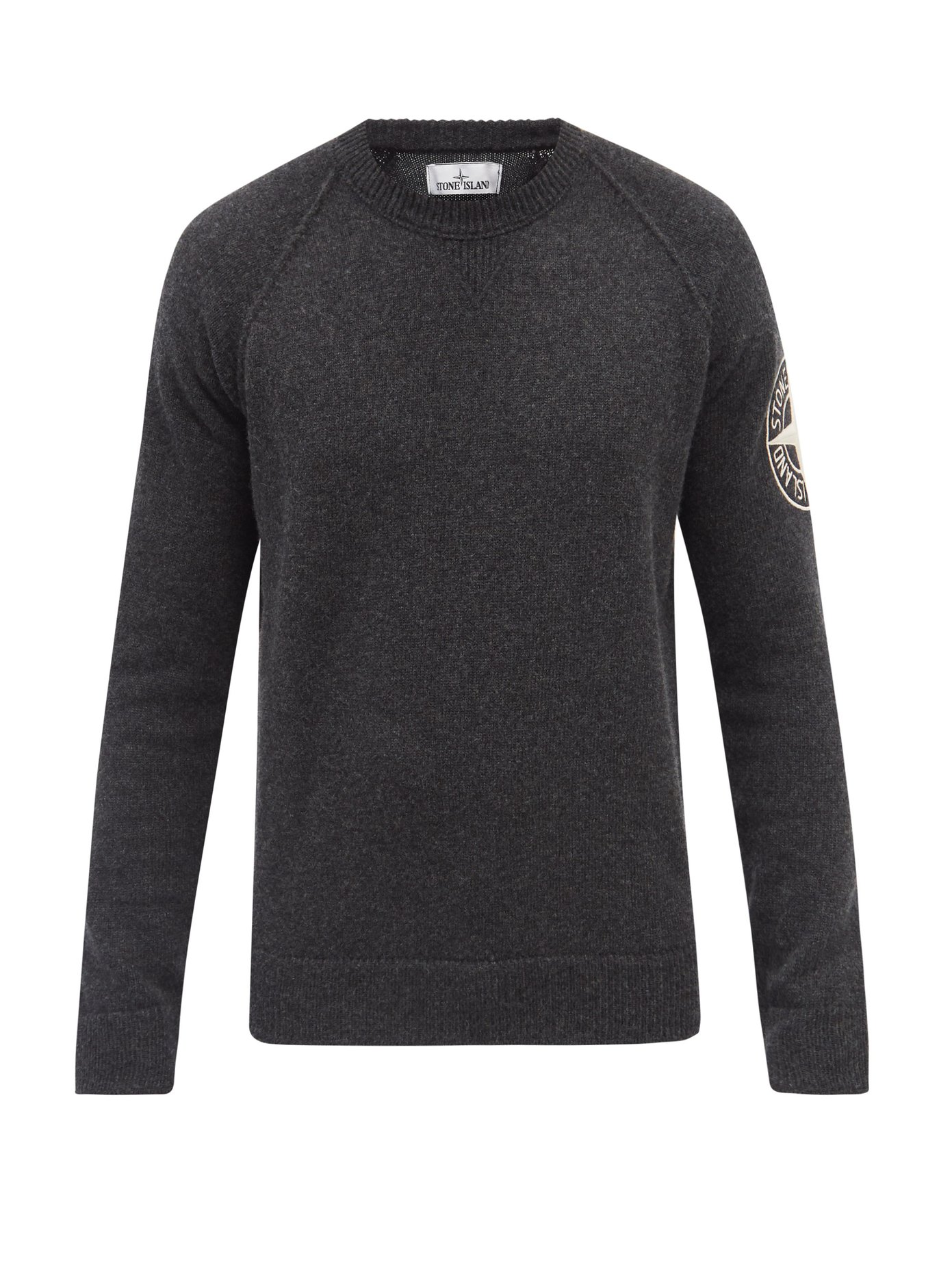 스톤 아일랜드 스웨터 Stone Island Grey Logo-embroidered wool sweater