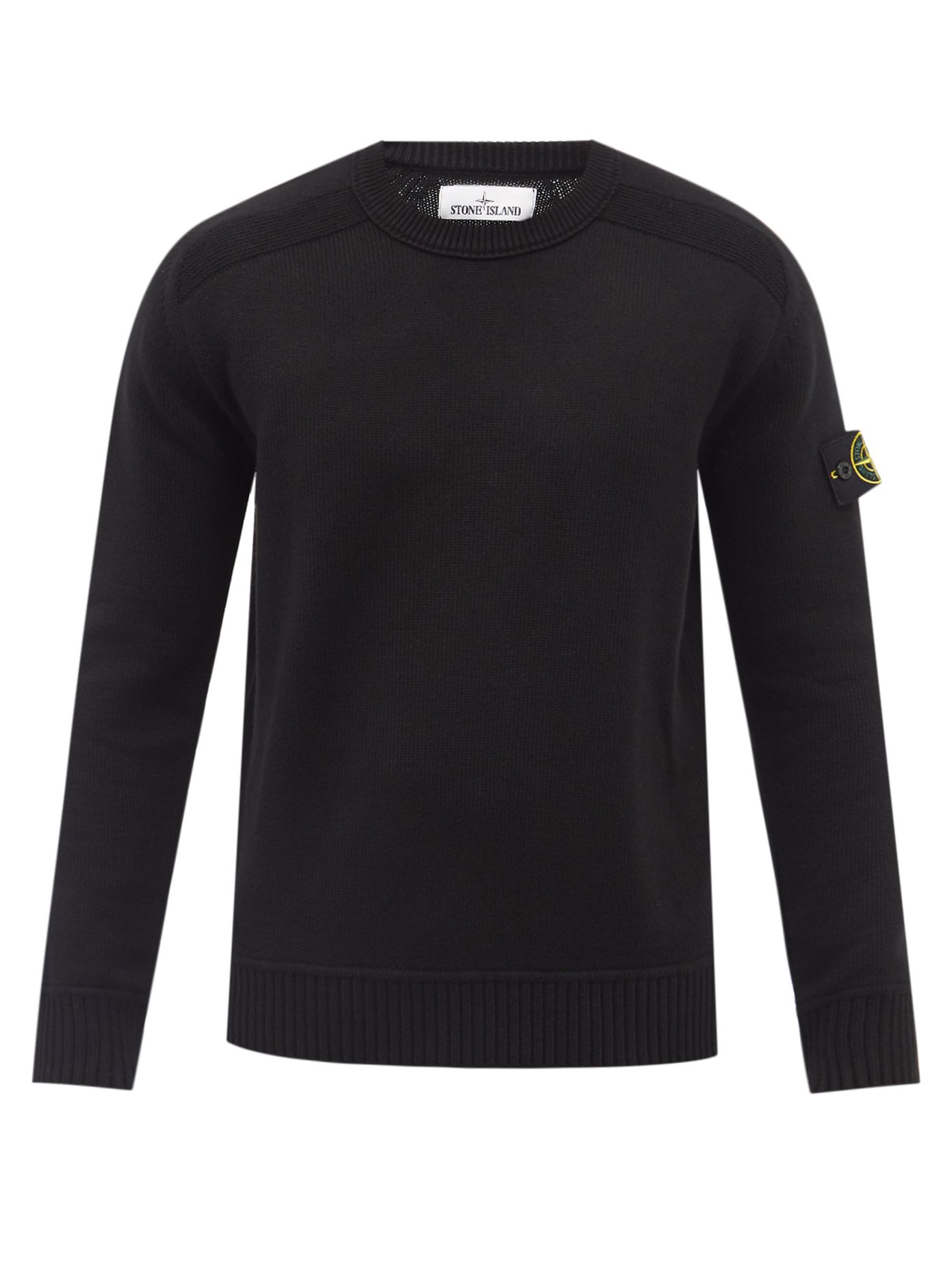 스톤 아일랜드 스웨터 Stone Island Black Logo-patch cotton-blend sweater