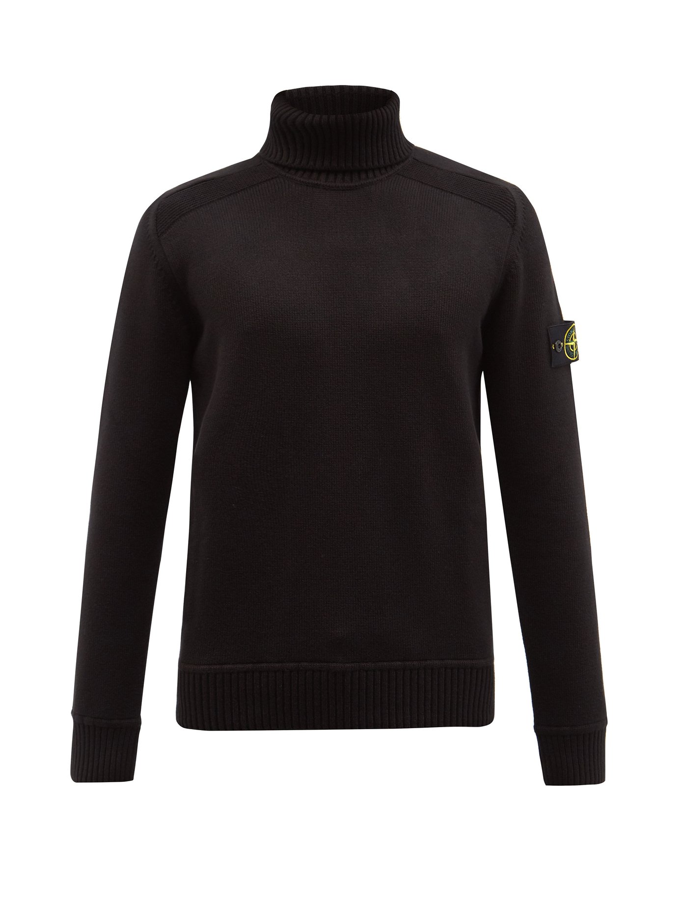 스톤 아일랜드 스웨터 Stone Island Black Logo-patch cotton-blend roll-neck sweater