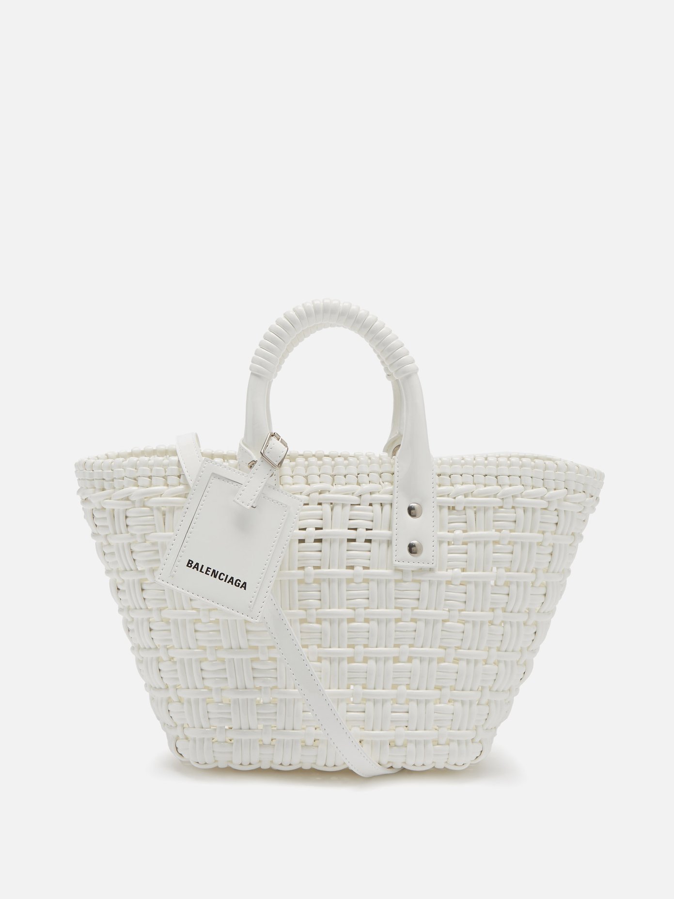 발렌시아가 비스트로 토트백 엑스스몰 Balenciaga White Bistrot XS braided PVC tote bag