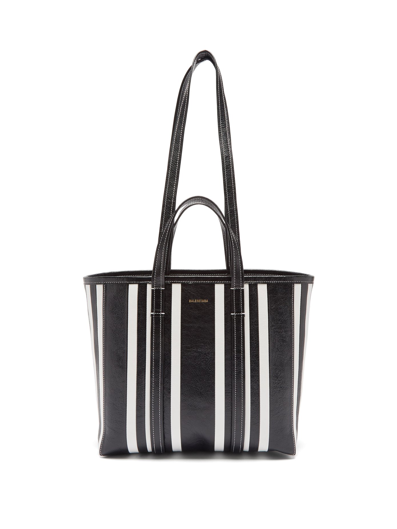 발렌시아가 바베스 토트백 미디움 Balenciaga Black Barbes medium striped-leather tote bag
