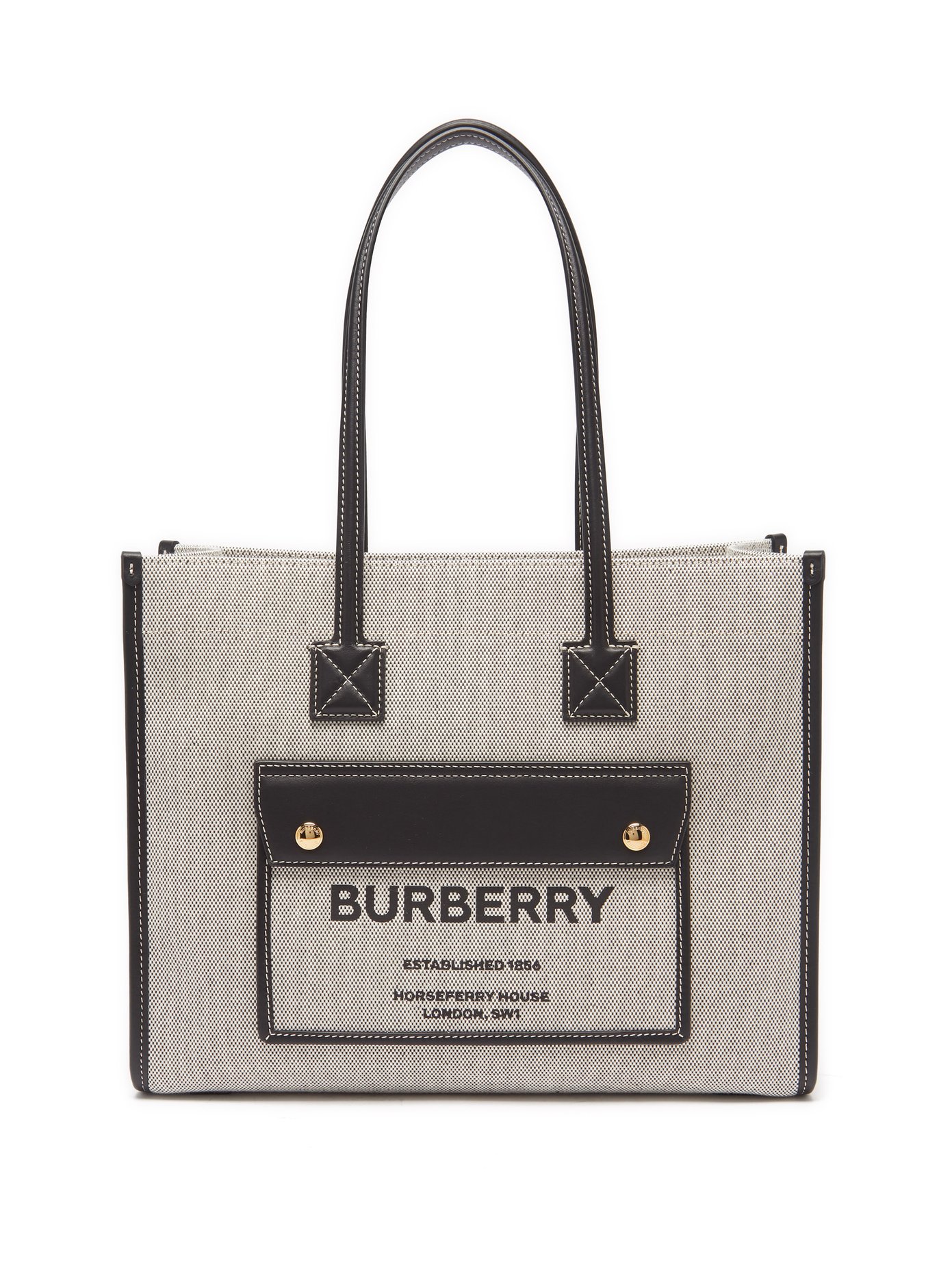 버버리 로고 캔버스 토트백 Burberry Black Logo-print cotton-canvas tote bag