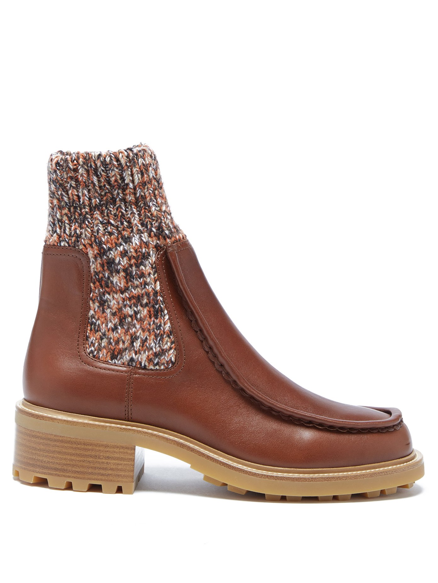 22SS 끌로에 제이미 앵클 부츠 Chloe Brown Jamie knitted-cuff leather ankle boots