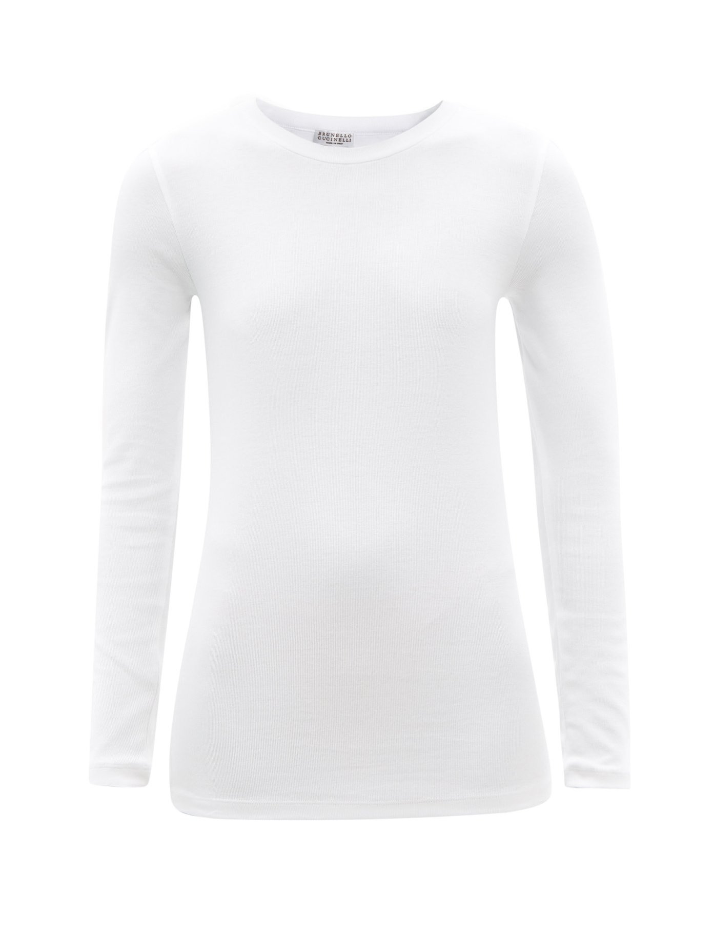 브루넬로 쿠치넬리 티셔츠 Brunello Cucinelli  White Ribbed cotton-blend jersey long-sleeved T-shirt