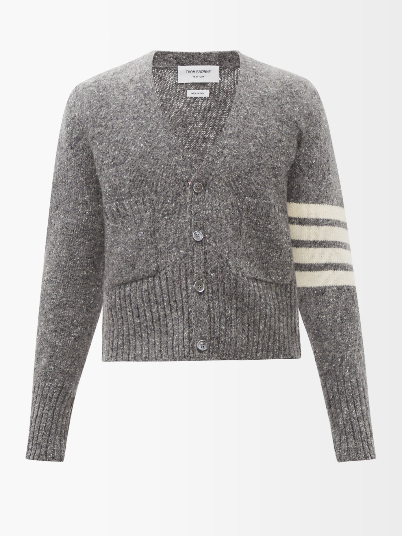 톰 브라운 Thom Browne Grey Four-Bar stripe wool-blend cardigan