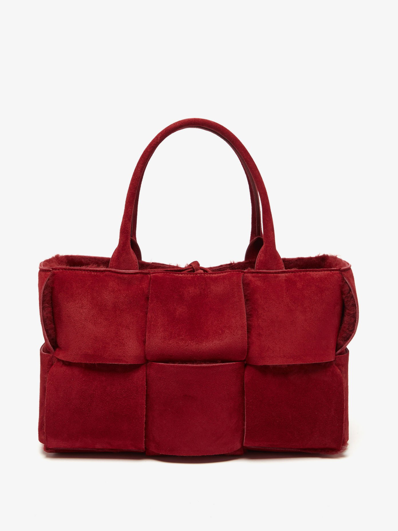 보테가 베네타 아르코 토트백, 시어링 Bottega Veneta Burgundy The Arco suede and shearling tote bag