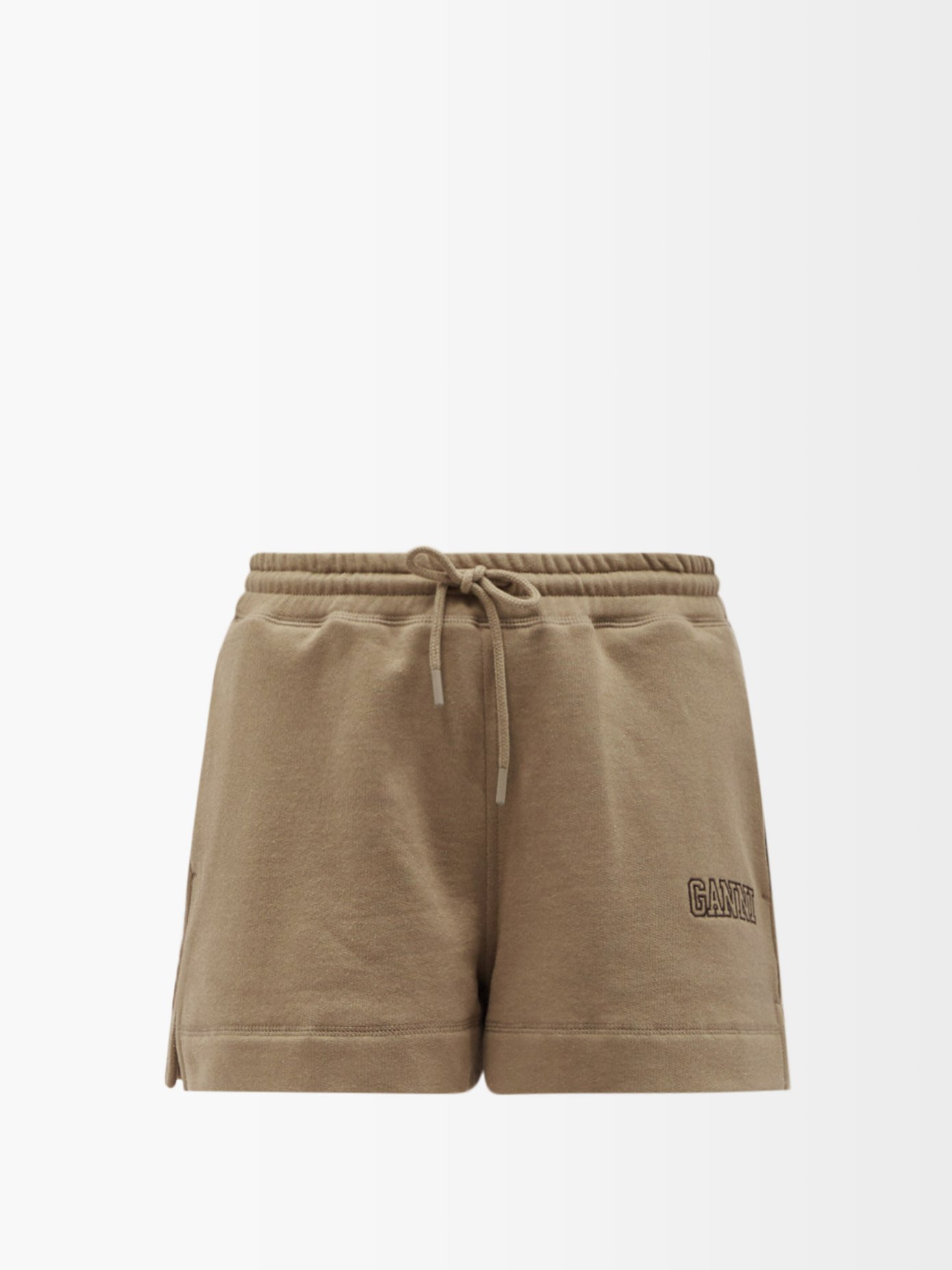 가니 로고 자수 반바지 Ganni BROWN BEIGE Software logo-embroidered organic-cotton shorts
