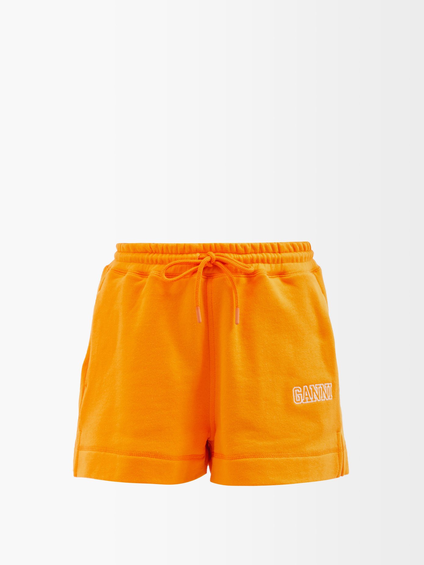 가니 로고 자수 반바지 Ganni Orange Software logo-embroidered organic-cotton shorts