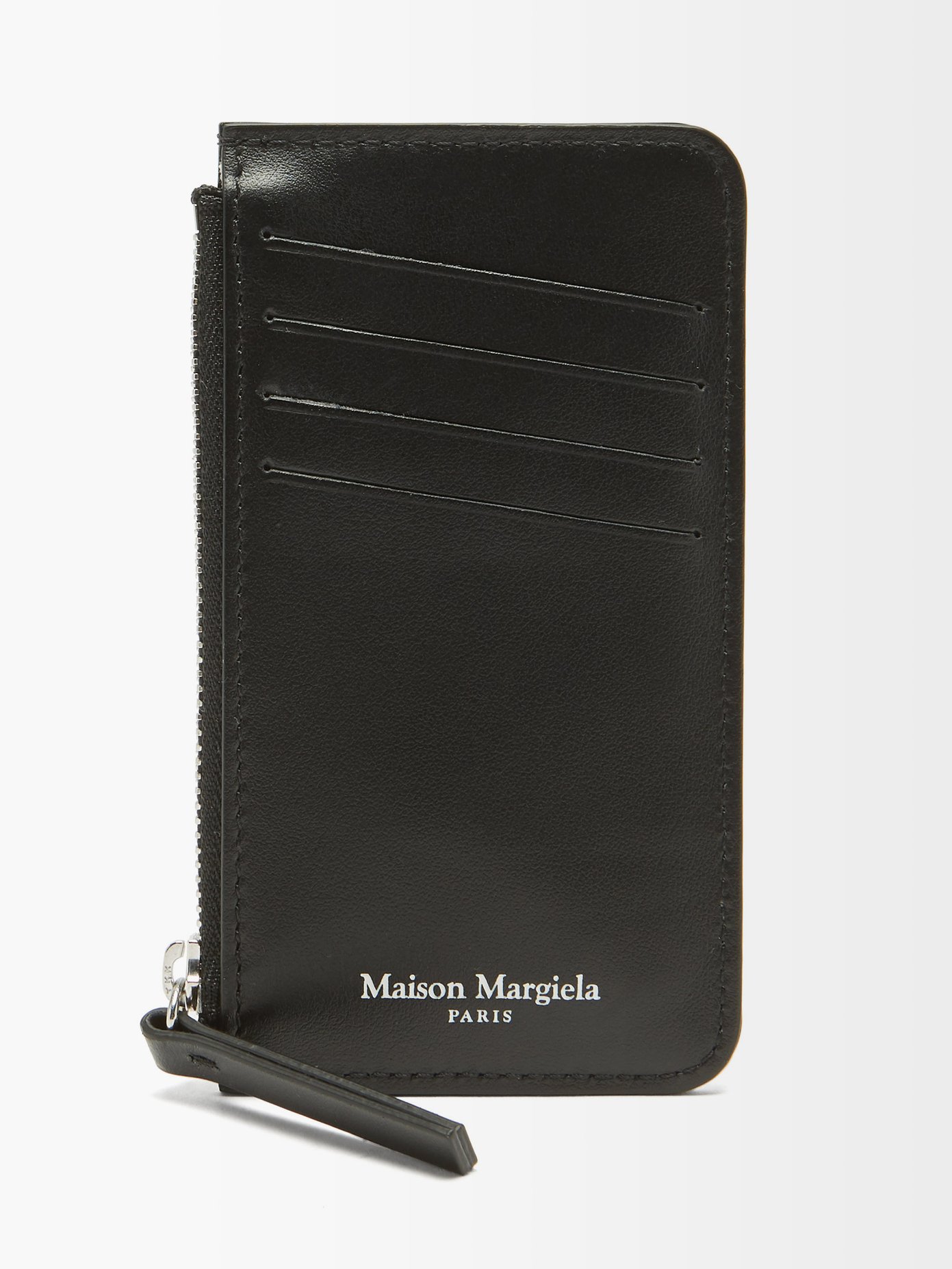 메종 마르지엘라 4스티치 카드 지갑 Maison Margiela Black Four-stitches number-embossed leather cardholder