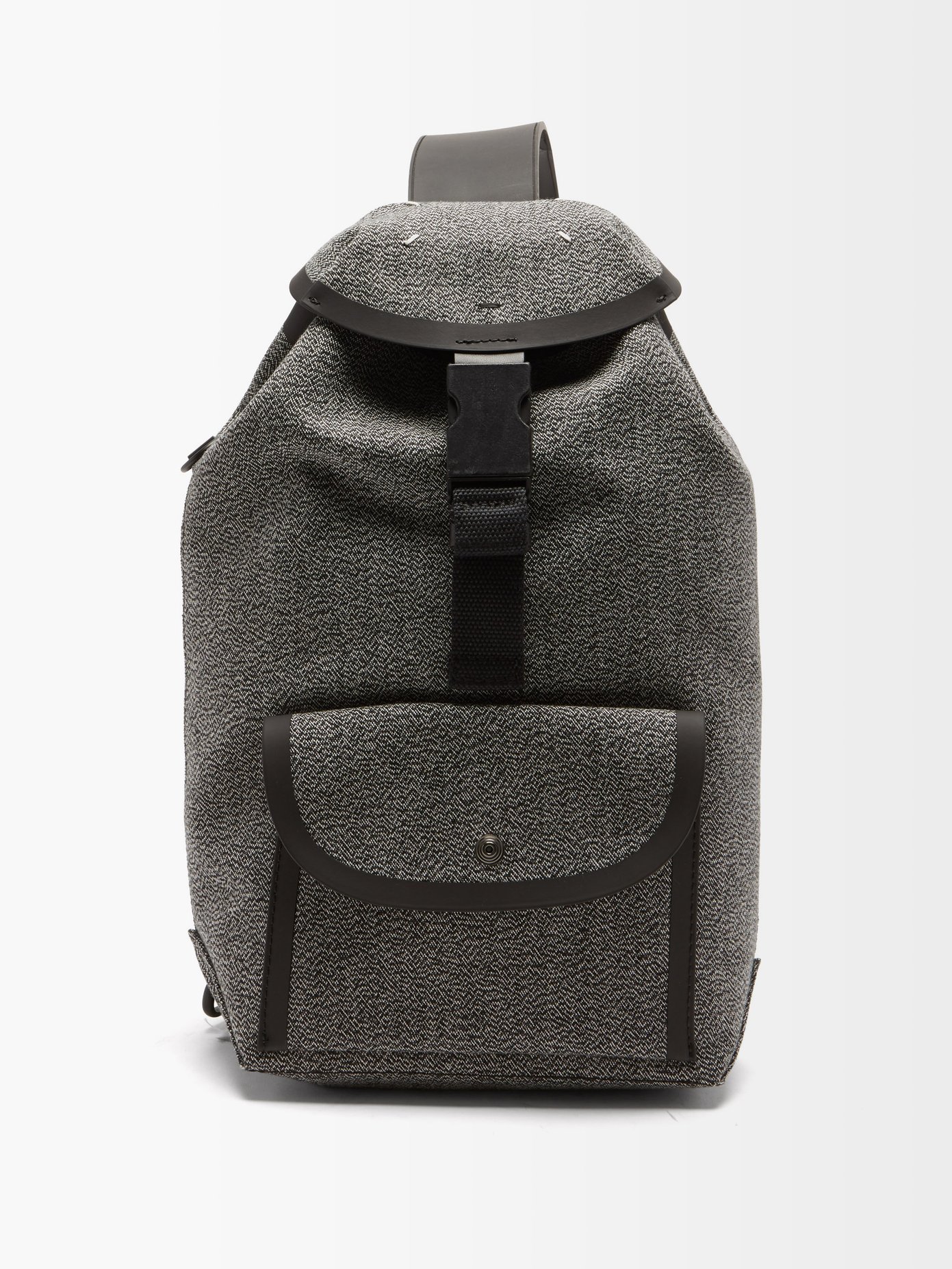 메종 마르지엘라 자카드 백팩 Maison Margiela Grey Leather-trimmed canvas jacquard backpack