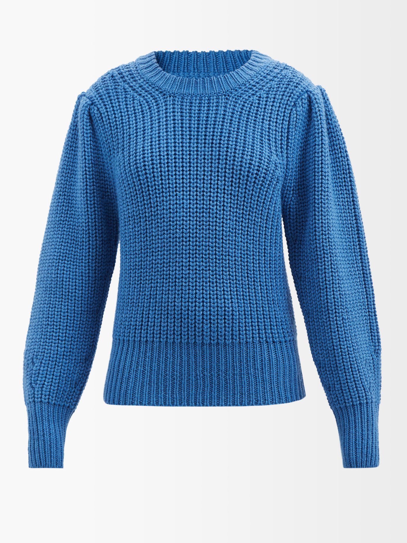 이자벨 마랑 에뚜왈 퍼프 소매 스웨터 (기은세 착용) Isabel Marant Etoile Blue Pleane puff-sleeve merino-blend sweater