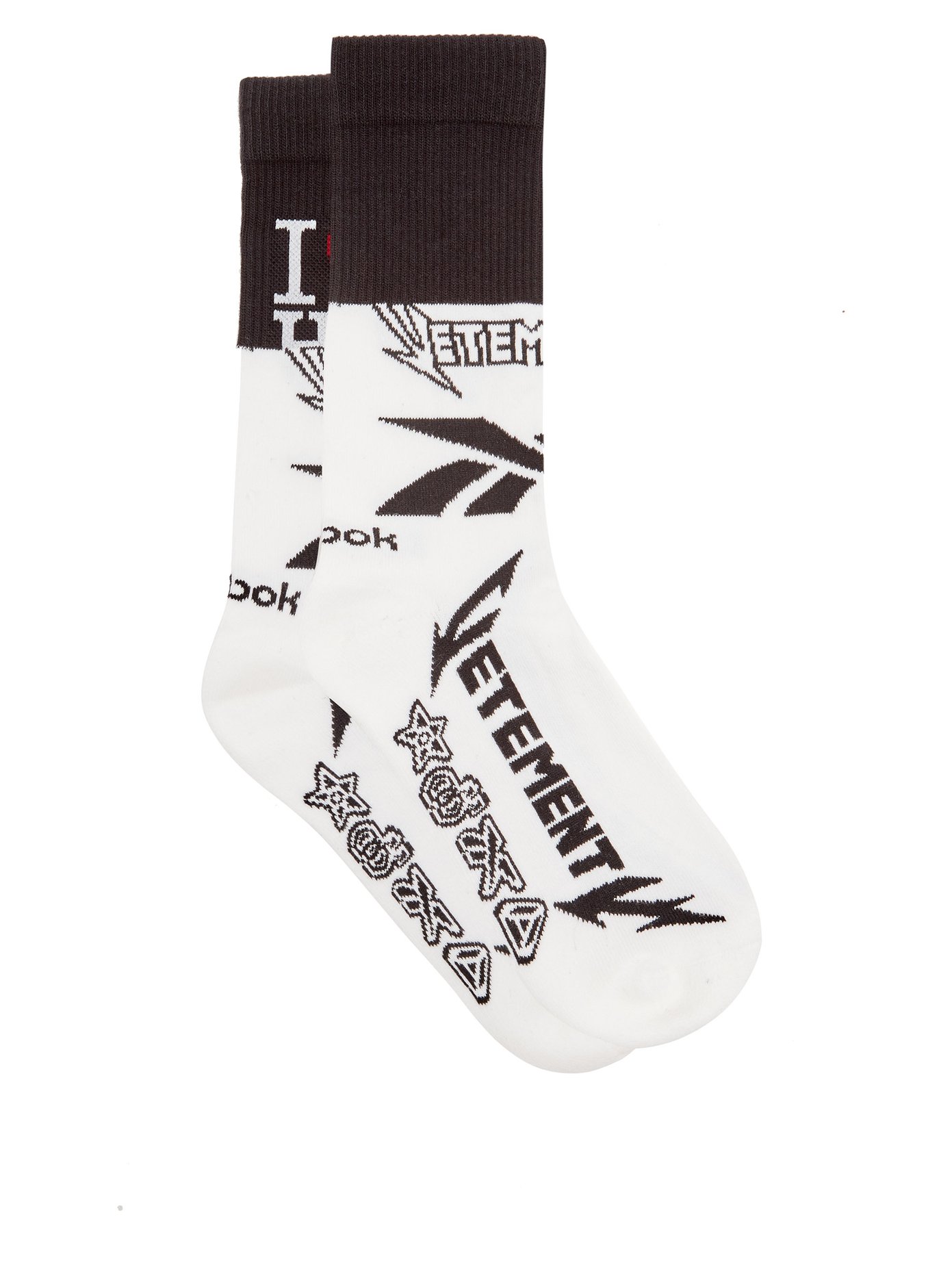 베트멍 X 리복 콜라보 로고 양말 Vetements White X Reebok logo-jacquard socks