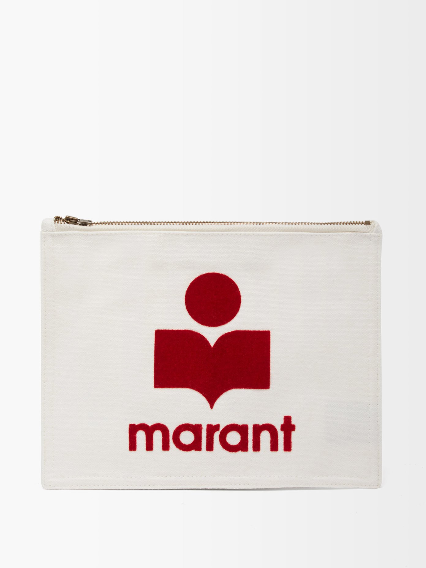이자벨 마랑 Isabel Marant Neutral Nettia logo-flocked canvas pouch