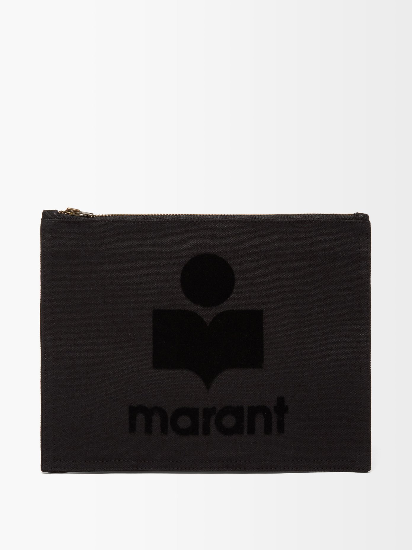 이자벨 마랑 Isabel Marant Black Nettia flocked-logo canvas pouch