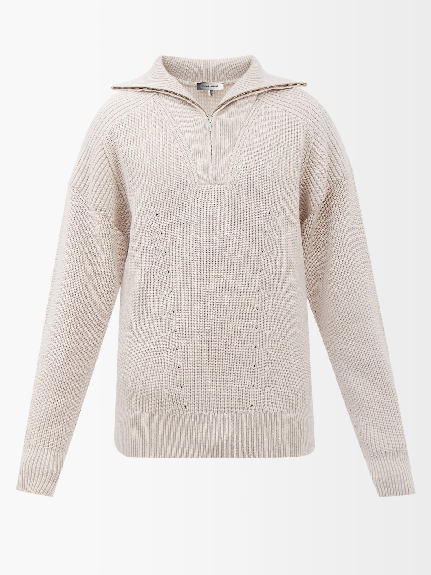 이자벨 마랑 옴므 집넥 골지 메리노울 스웨터 Isabel Marant Neutral Benny zip-neck merino-wool sweater