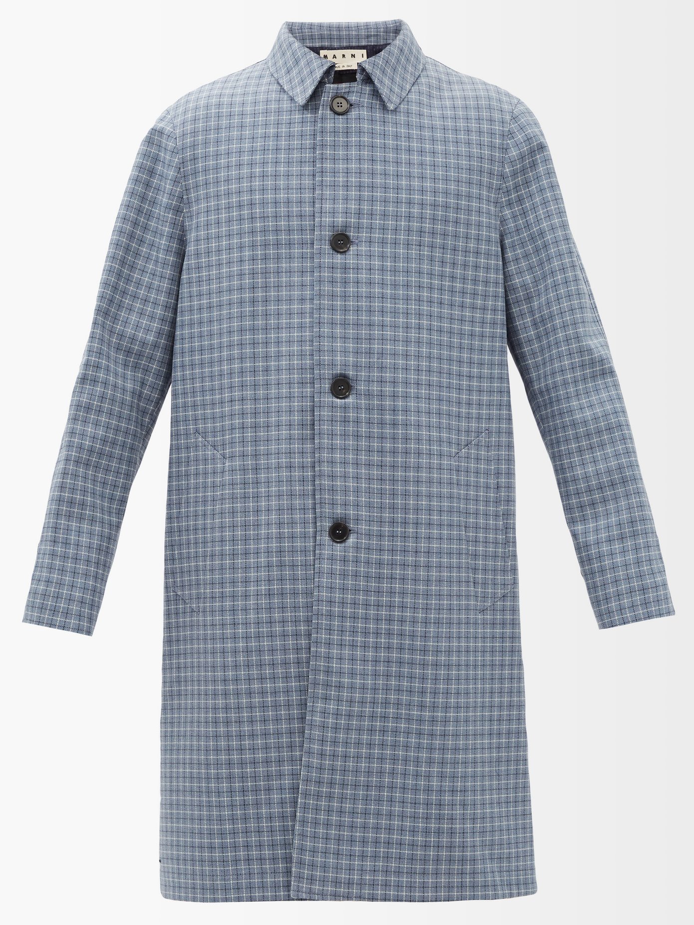 마르니 Marni Blue Single-breasted check wool overcoat