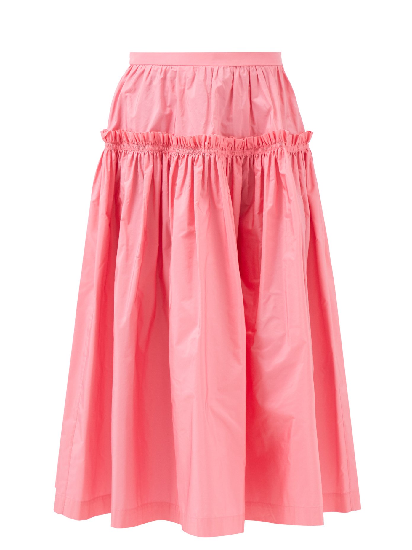 몰리 고다드 스모크드 미디 스커트 Molly Goddard Pink May smocked-taffeta midi skirt