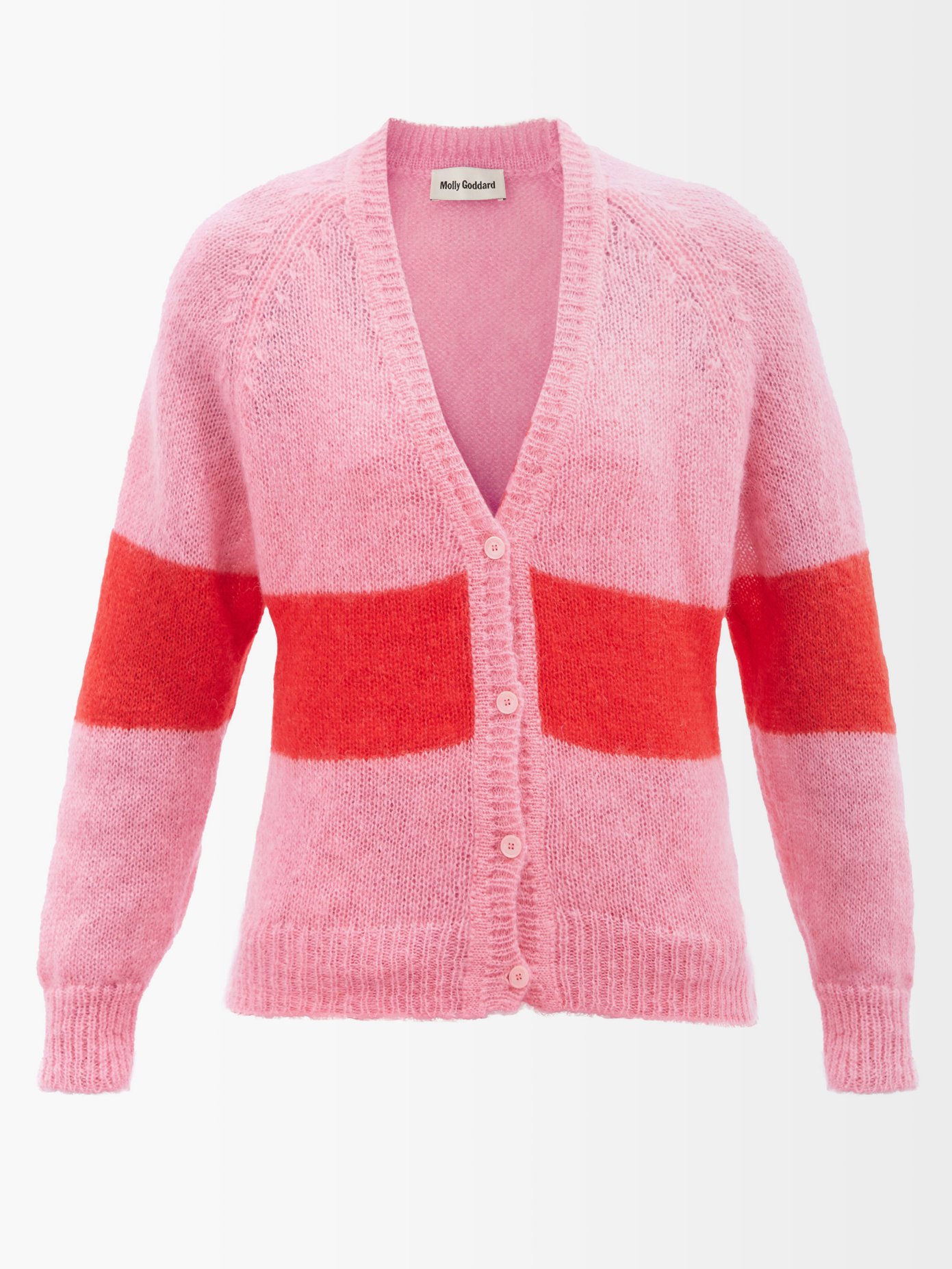 몰리 고다드 가디건Molly Goddard Pink Peggy stripe-intarsia mohair-blend cardigan