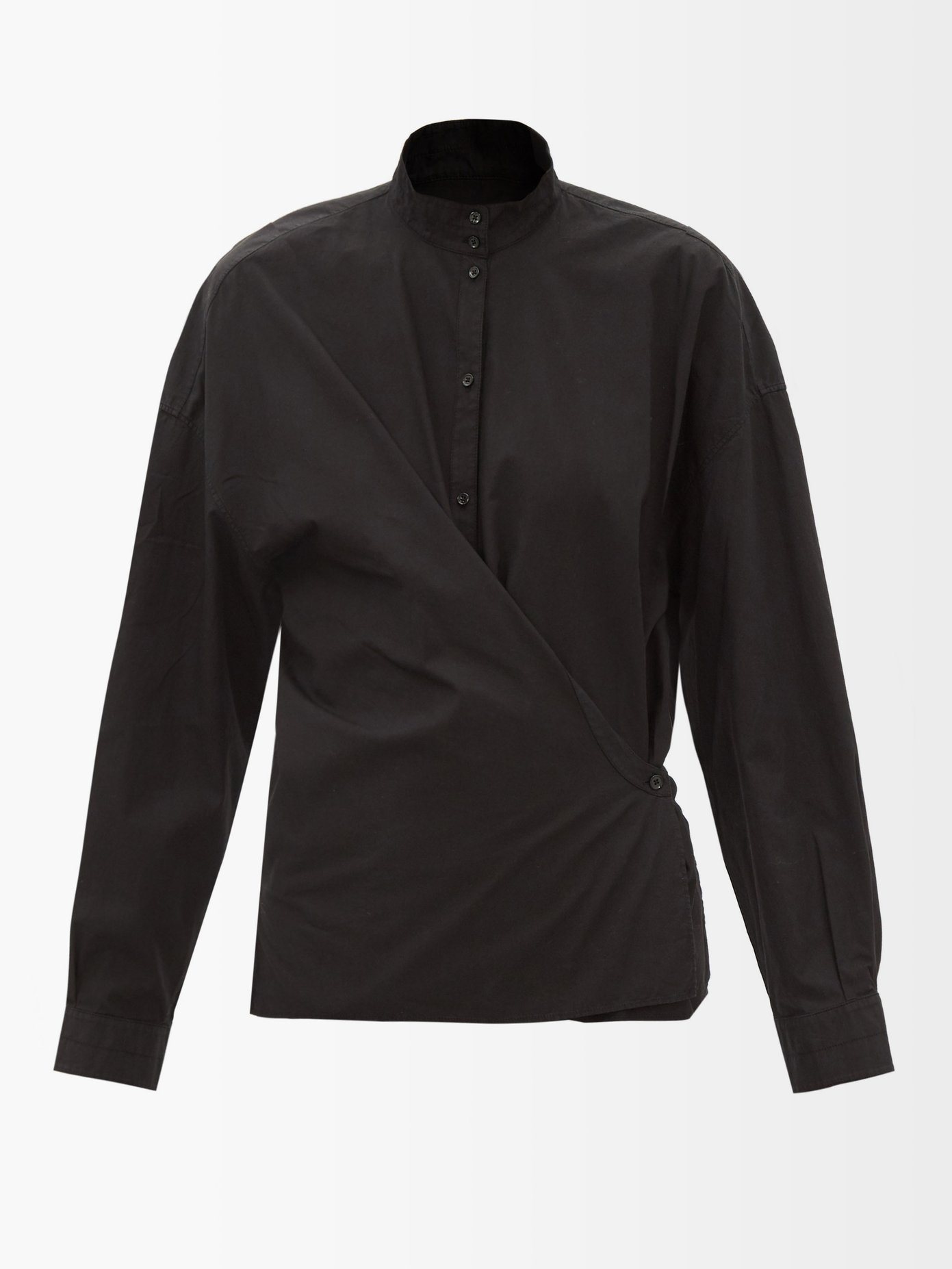 르메르 하이넥 드레이프 캔버스 셔츠 Lemaire Black High-neck draped-front canvas shirt