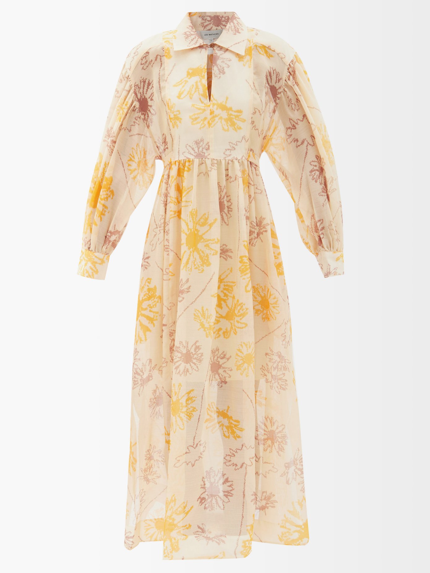 리 매튜스 원피스 Lee Mathews Yellow Lola printed silk and wool-georgette maxi dress
