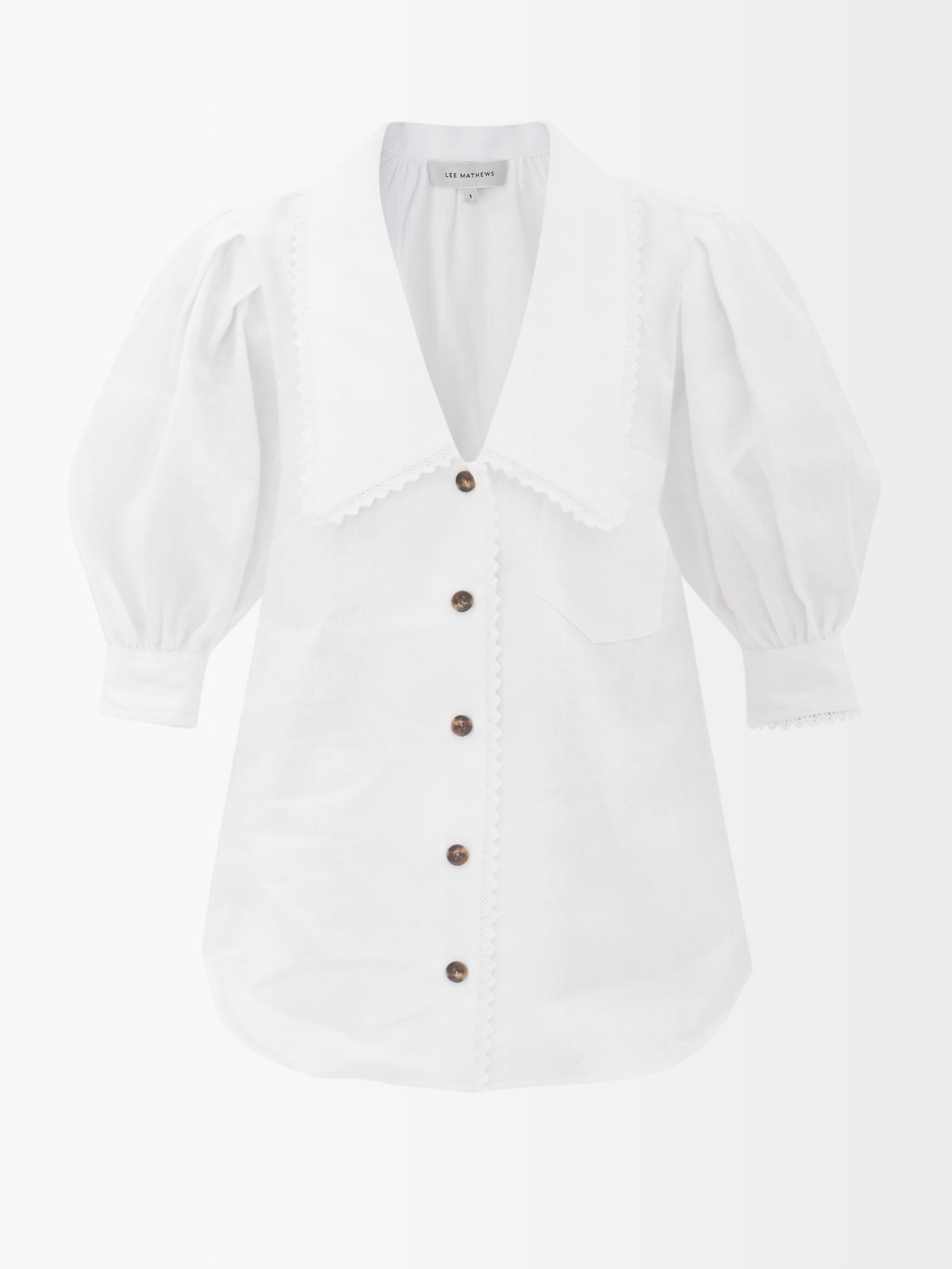 리 매튜스 블라우스 Lee Mathews White Ali elongated-collar linen blouse