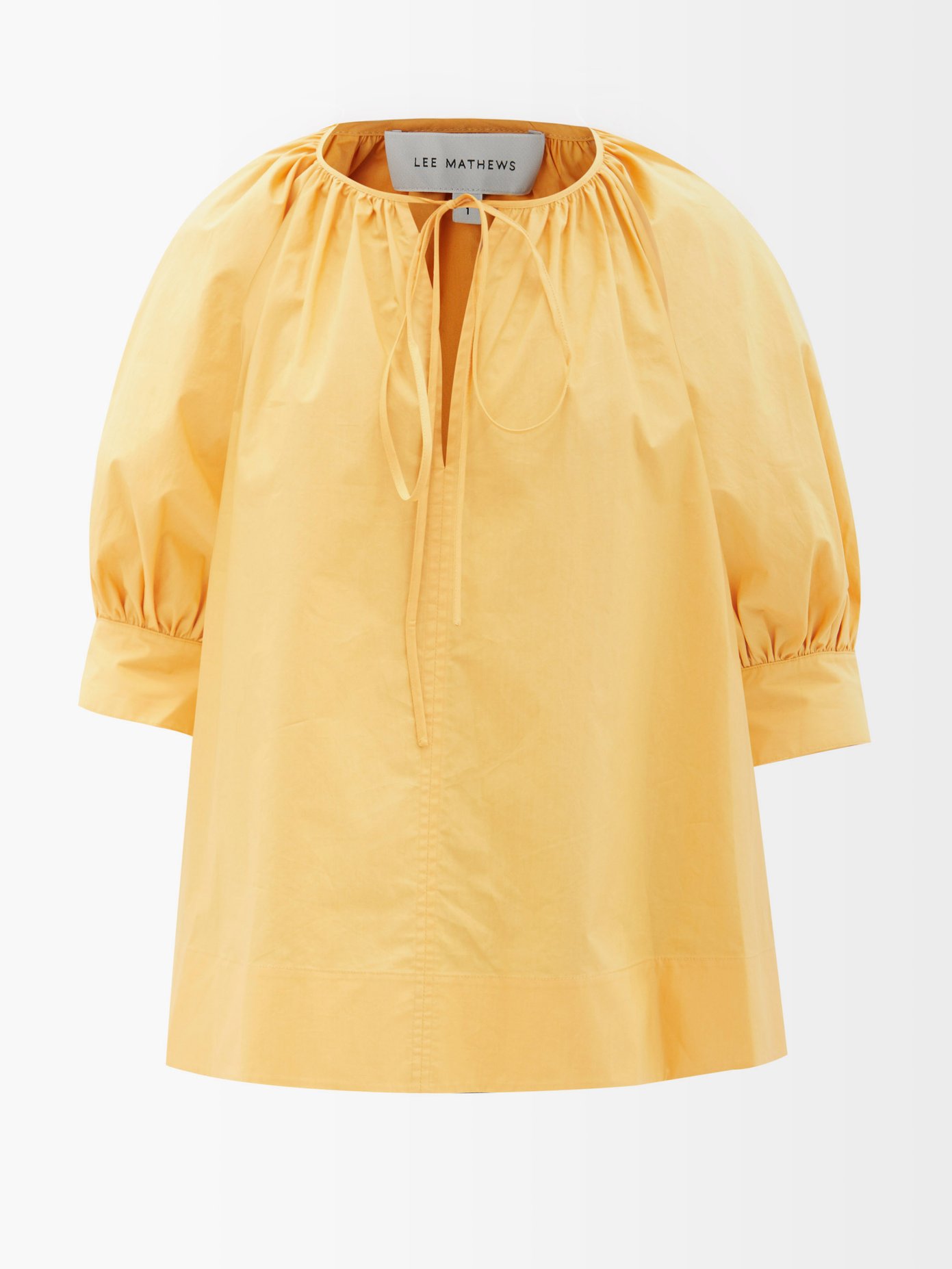 리 매튜스 블라우스 Lee Mathews Yellow Elsie neck-tie cotton-poplin blouse