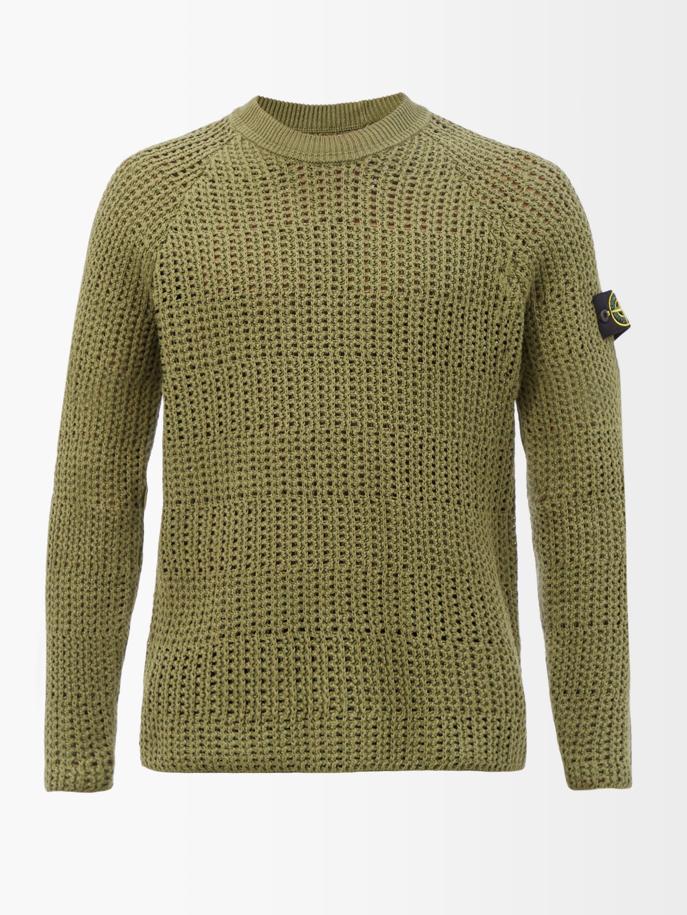 스톤 아일랜드 스웨터 Stone Island Green Knitted cotton-blend sweater