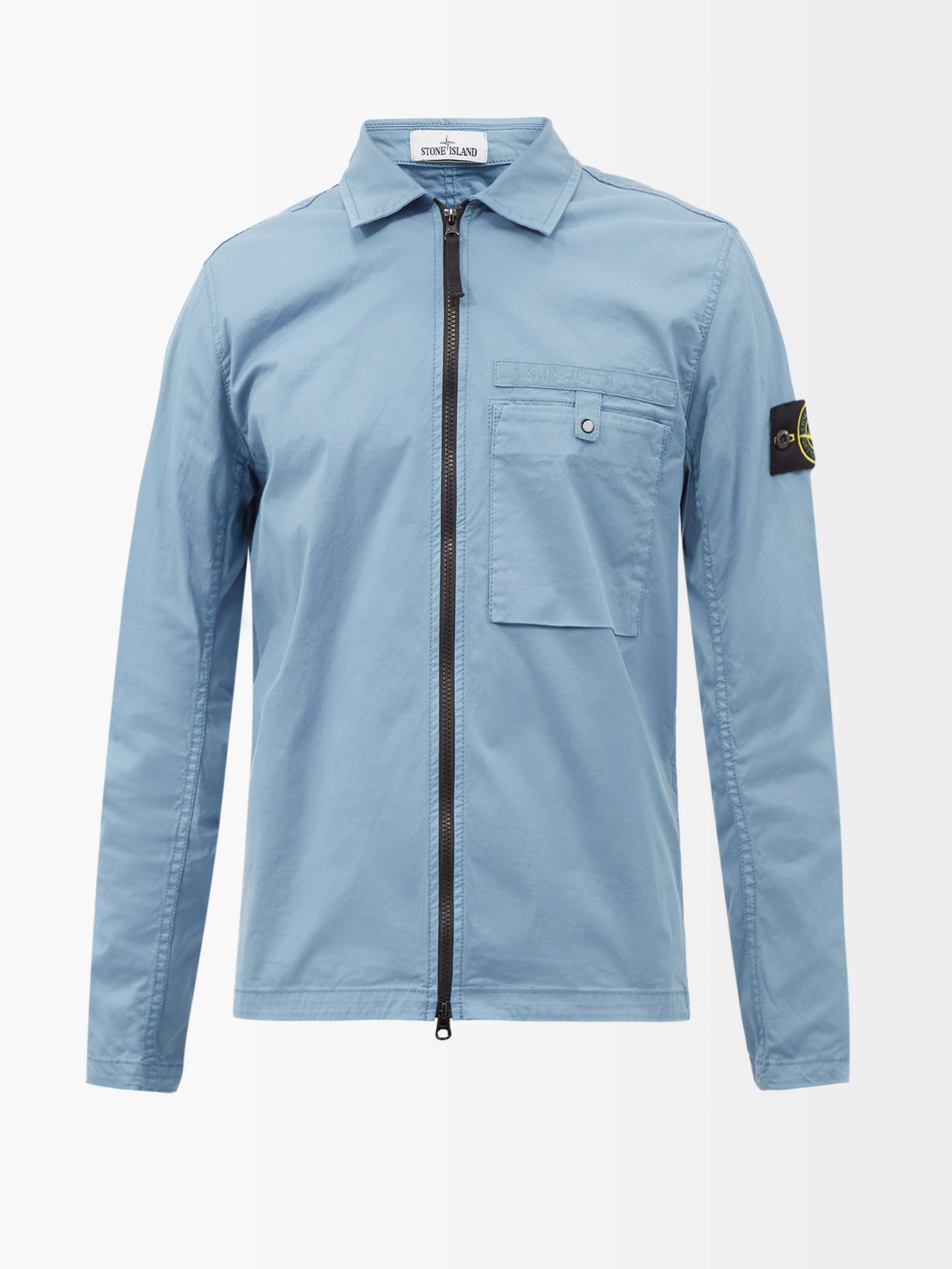 스톤 아일랜드 오버 셔츠 Stone Island BLUE Logo-patch cotton-blend twill overshirt