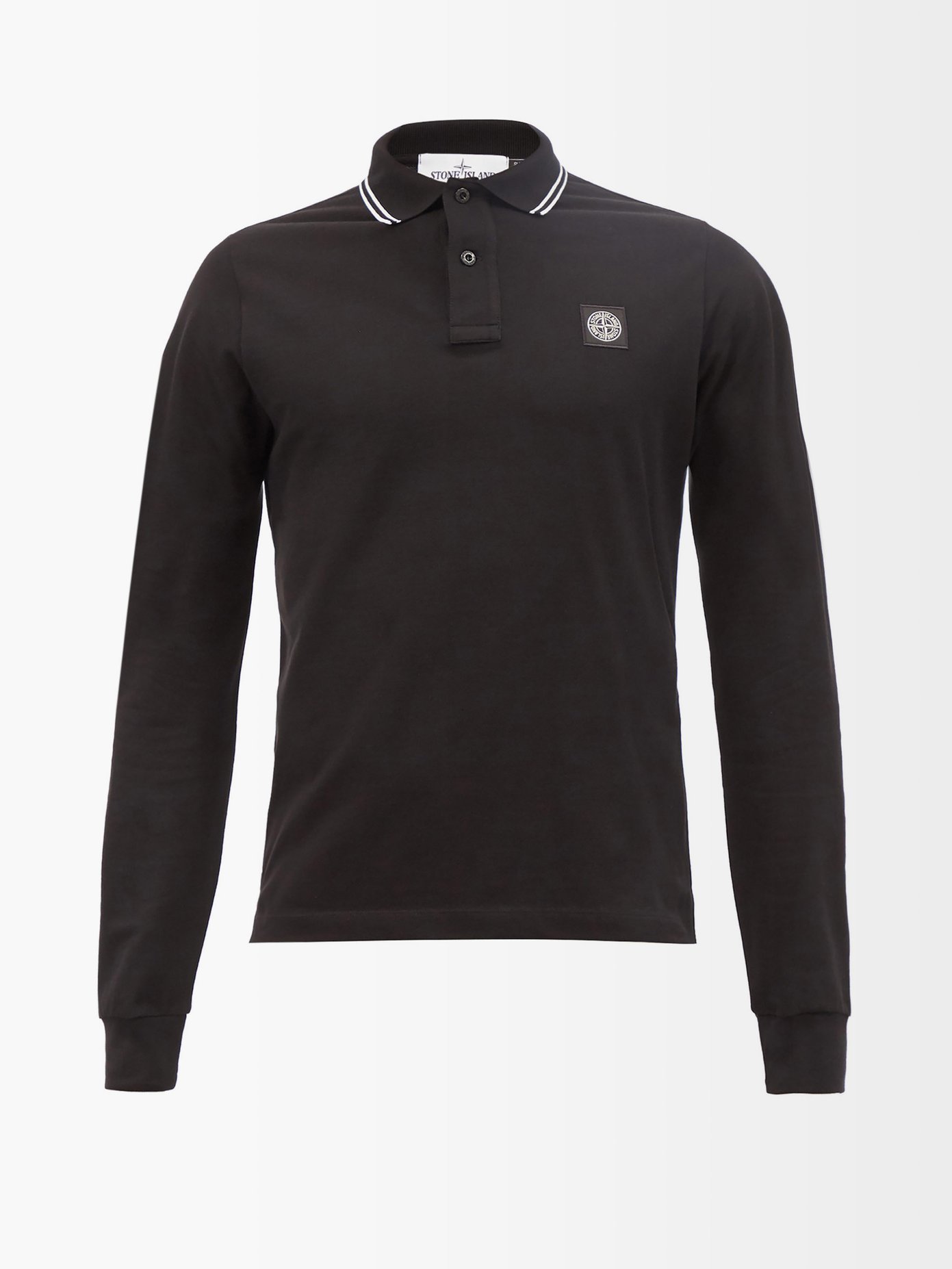 스톤 아일랜드 폴로 셔츠 Stone Island Black Logo-patch cotton-blend pique polo shirt
