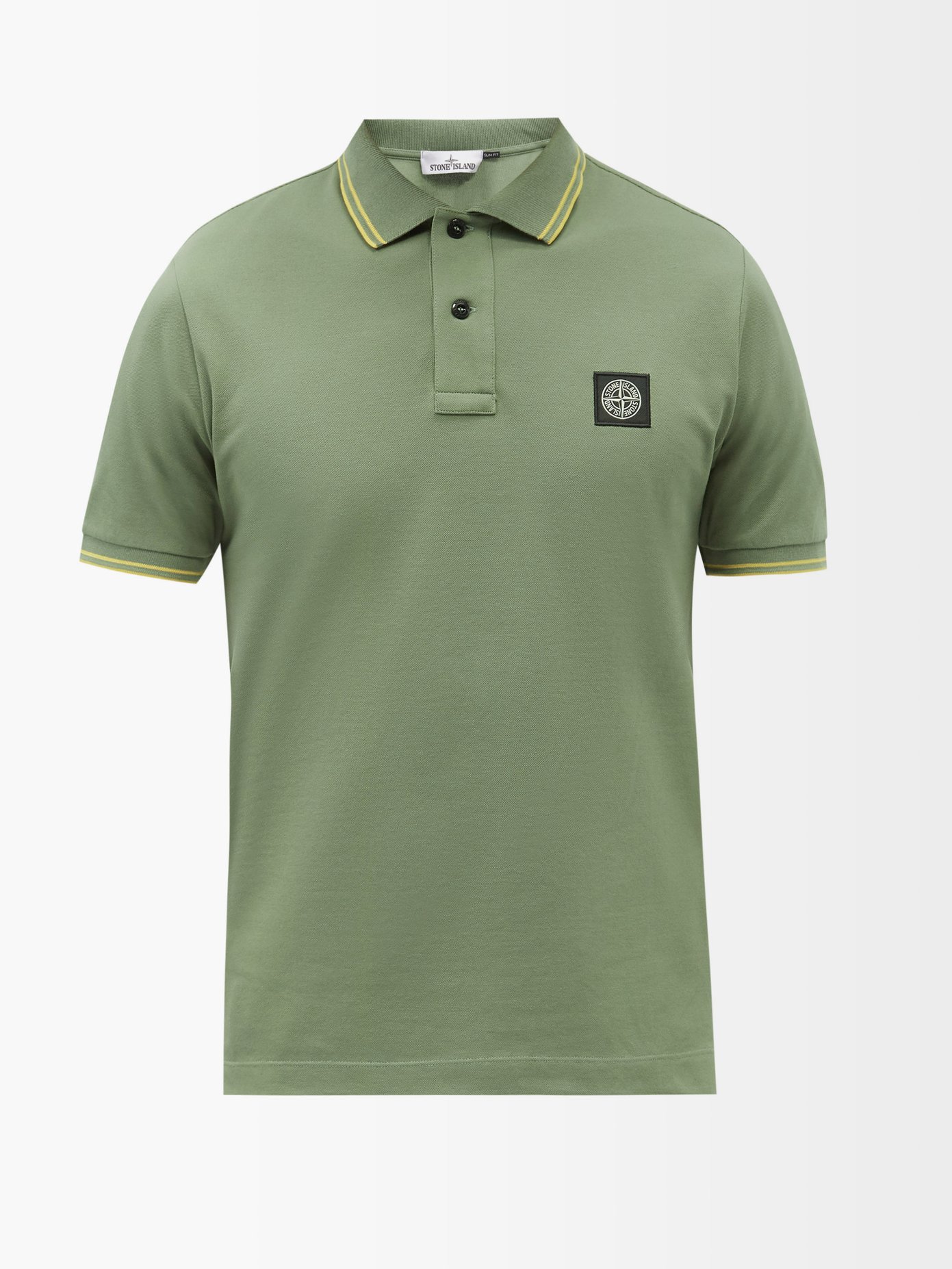 스톤 아일랜드 폴로 셔츠 Stone Island Green Logo-patch cotton-blend pique polo shirt