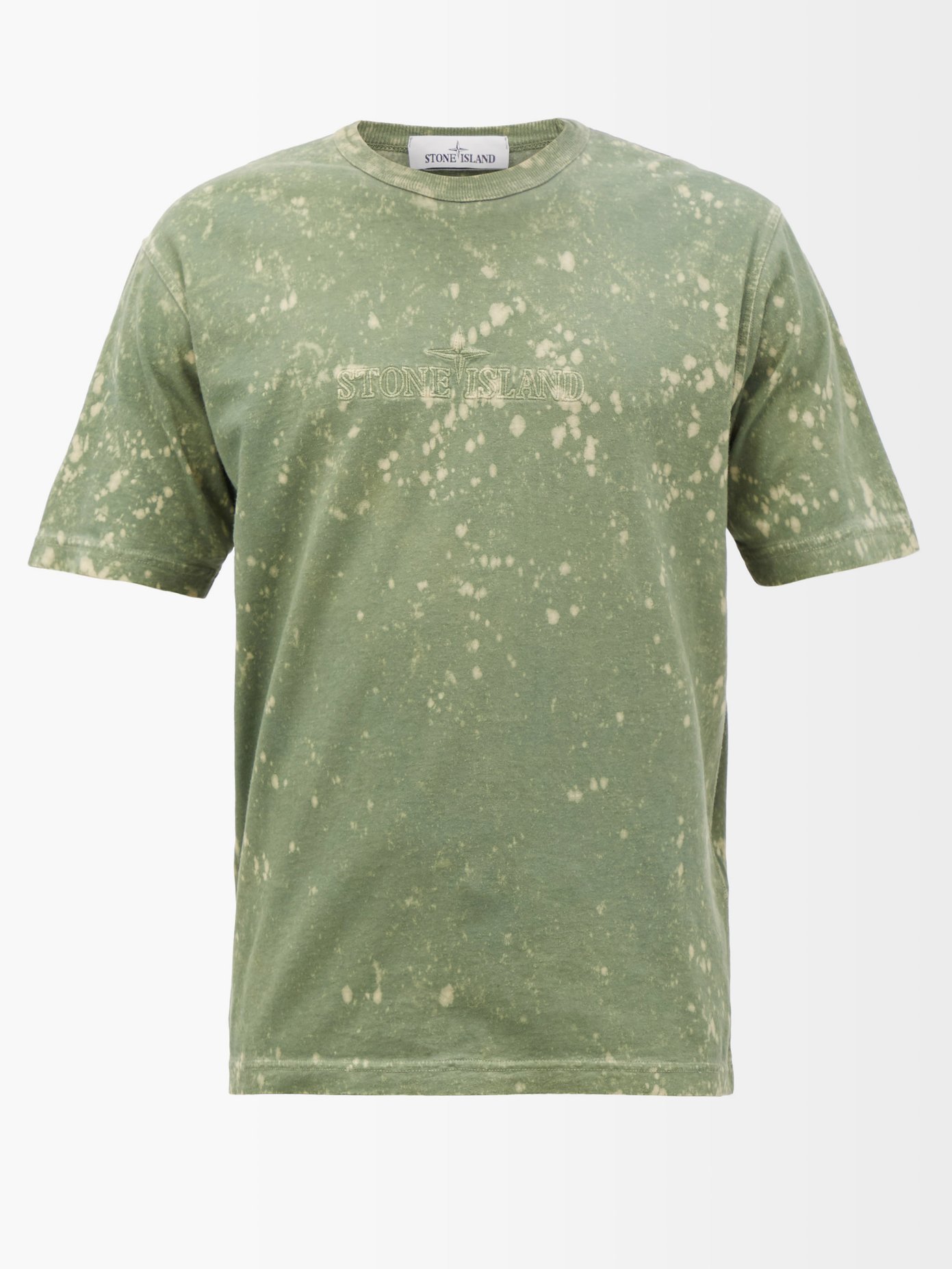스톤 아일랜드 티셔츠 Stone Island GREEN Logo-embroidered splatter cotton-jersey T-shirt