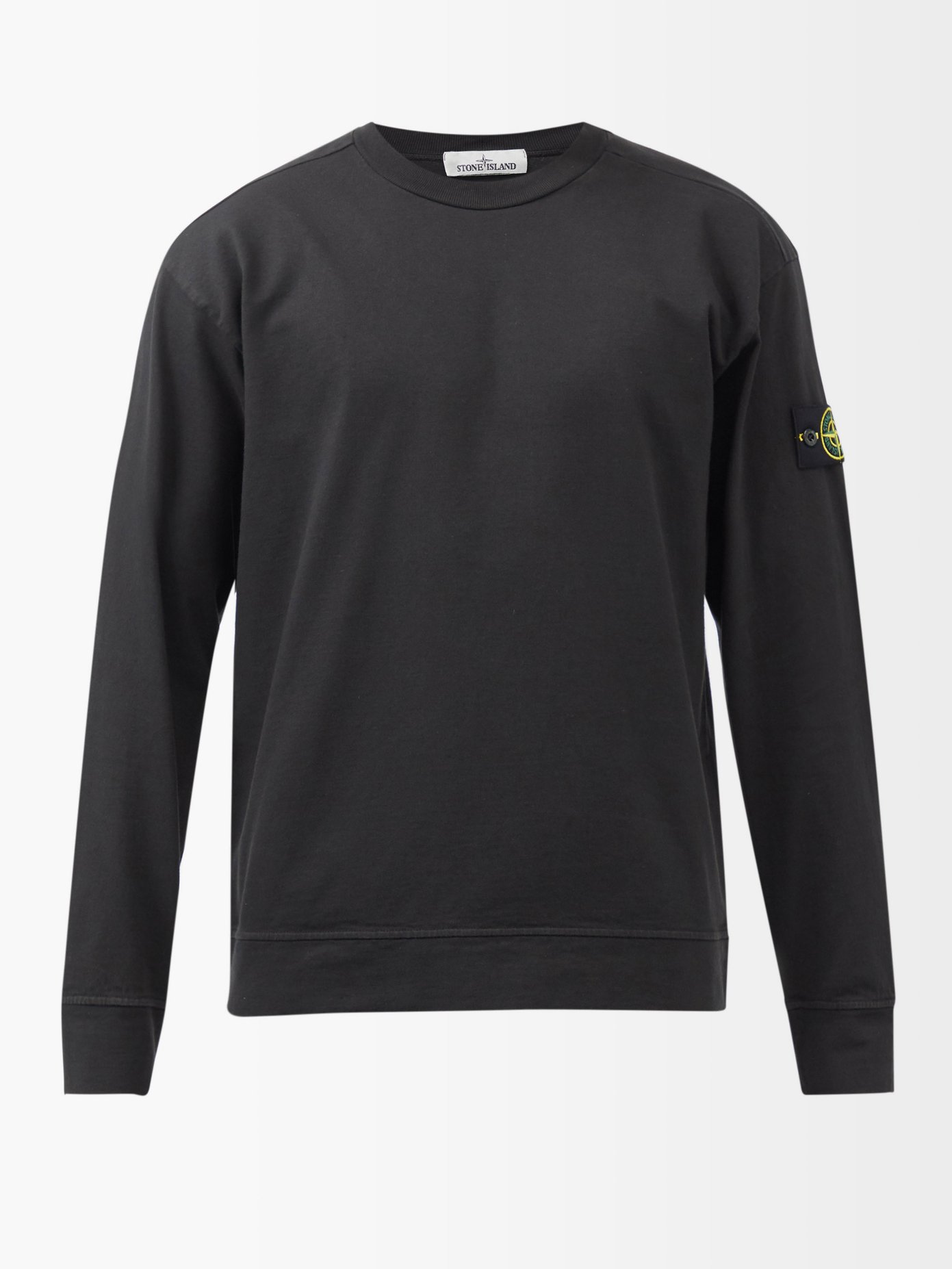 스톤 아일랜드 맨투맨 Stone Island Black Logo-patch cotton-jersey sweatshirt