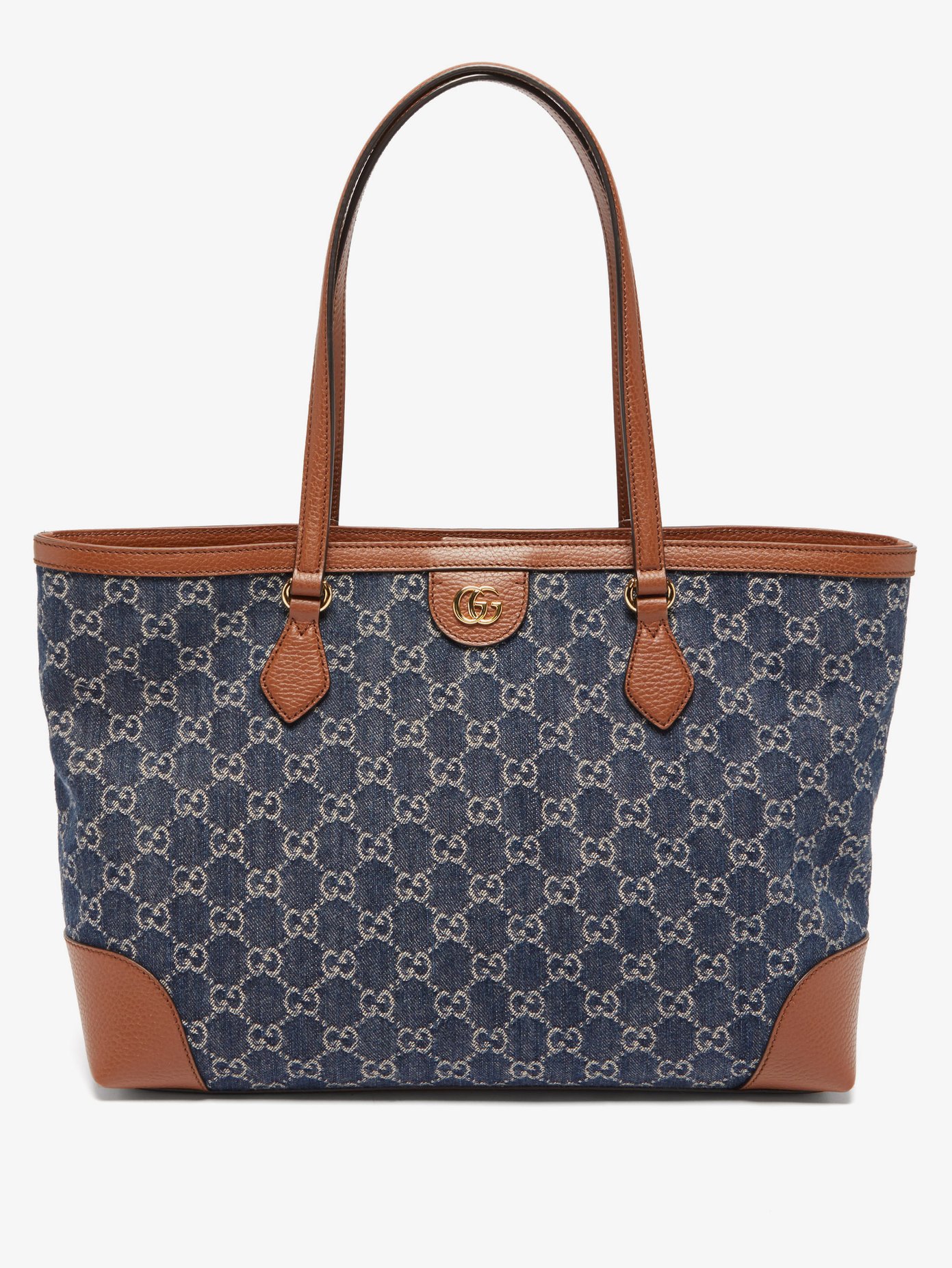 구찌 오피디아 토트백 Gucci Blue Ophidia GG-jacquard leather-trim denim tote bag
