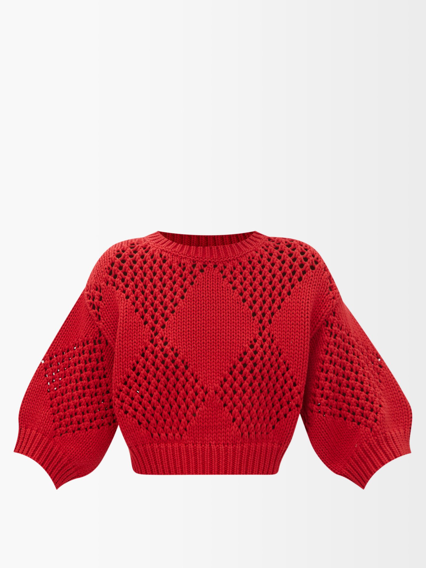 브루넬로 쿠치넬리 스웨터 Brunello Cucinelli Red Diamond-eyelet cotton-blend sweater