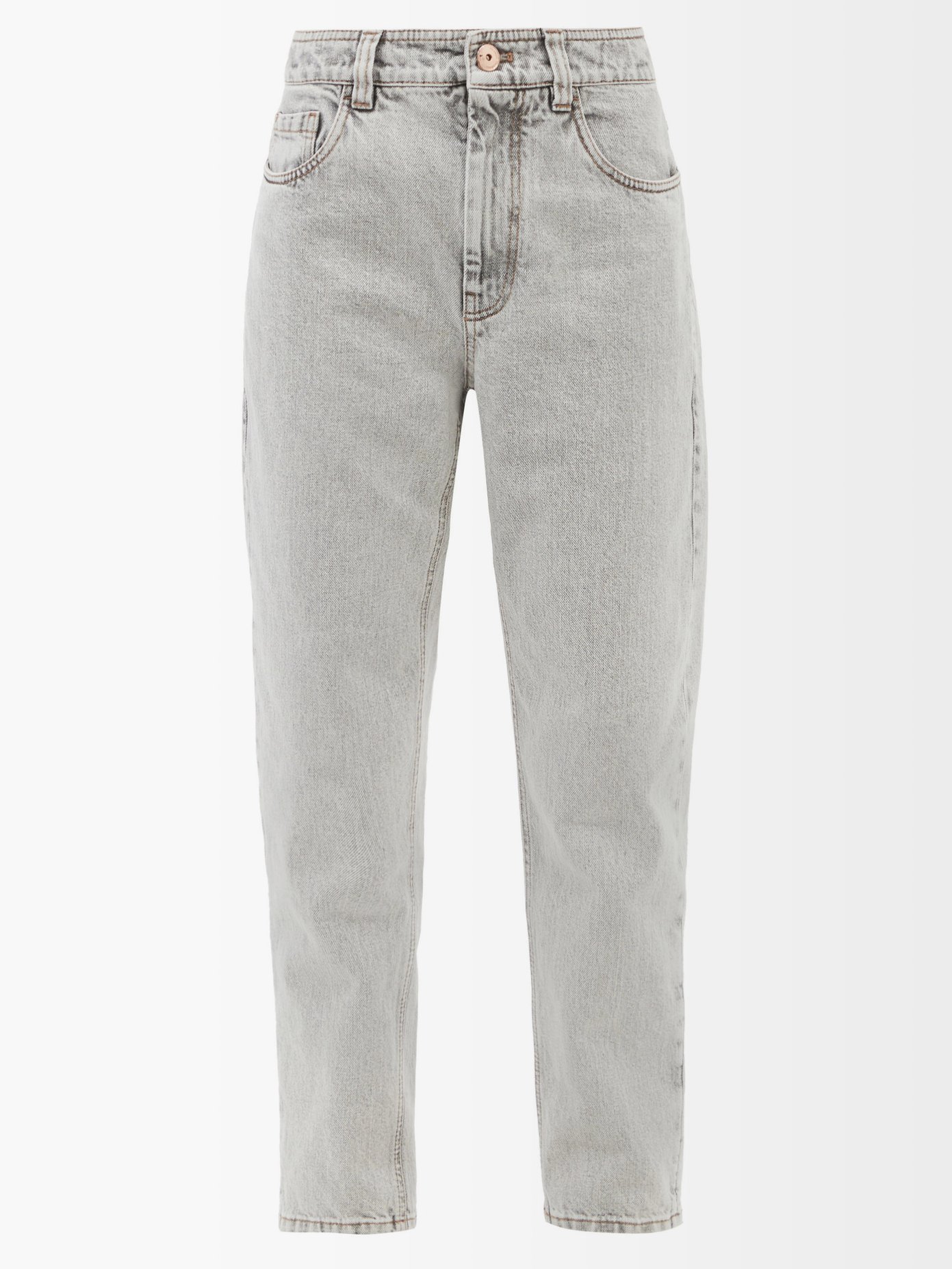 브루넬로 쿠치넬리 데님 진 Brunello Cucinelli Grey Stonewashed high-rise tapered-leg jeans