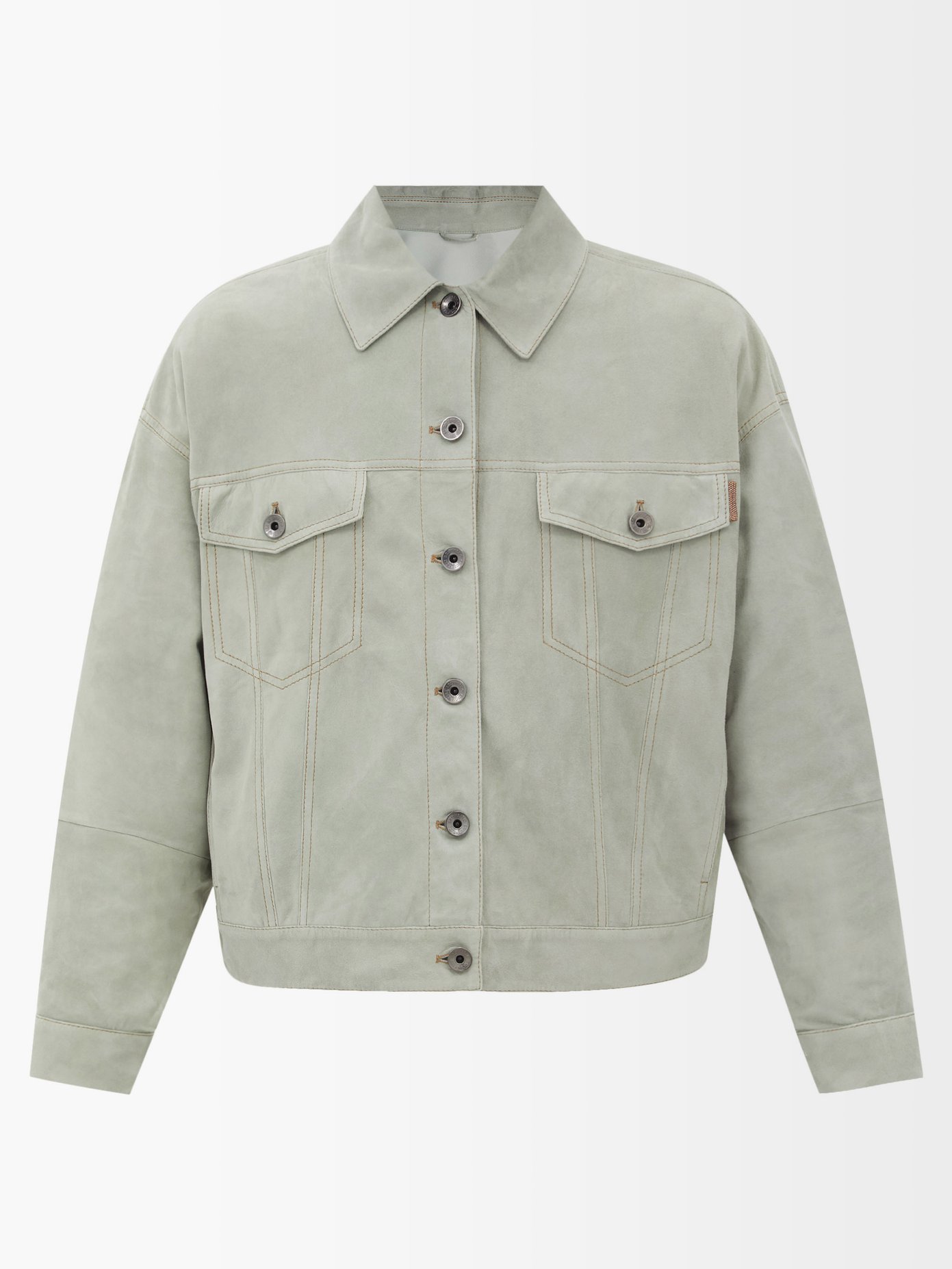 브루넬로 쿠치넬리 스웨이드 재킷 Brunello Cucinelli Green Monoli-chain suede jacket