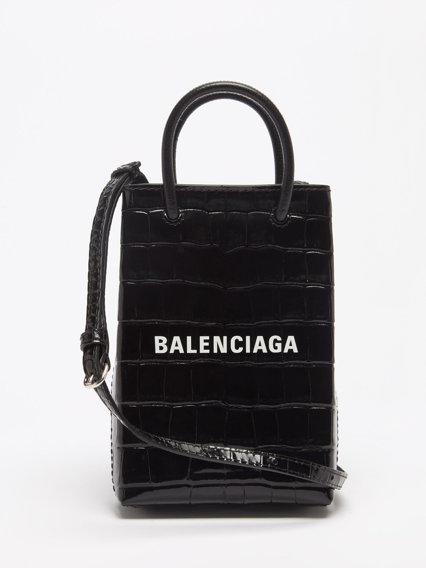 발렌시아가 쇼핑 크로스바디백 미니 Balenciaga Black Shopping mini croc-effect leather cross-body bag