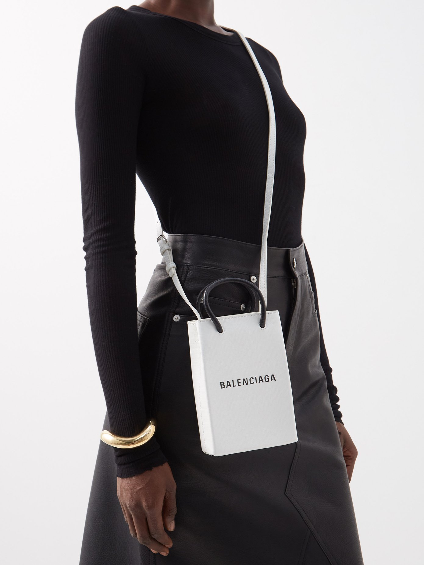 발렌시아가 쇼핑 크로스바디백 미니  Balenciaga White Shopping mini leather cross-body bag