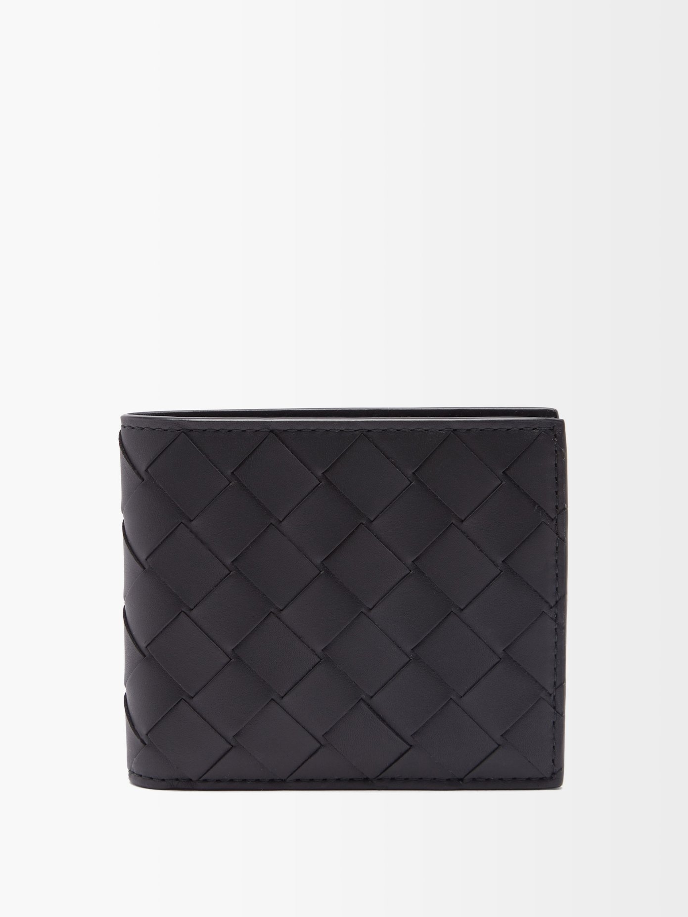 보테가 베네타 인트레치아토 반지갑 Bottega Veneta Black Intrecciato leather bifold wallet