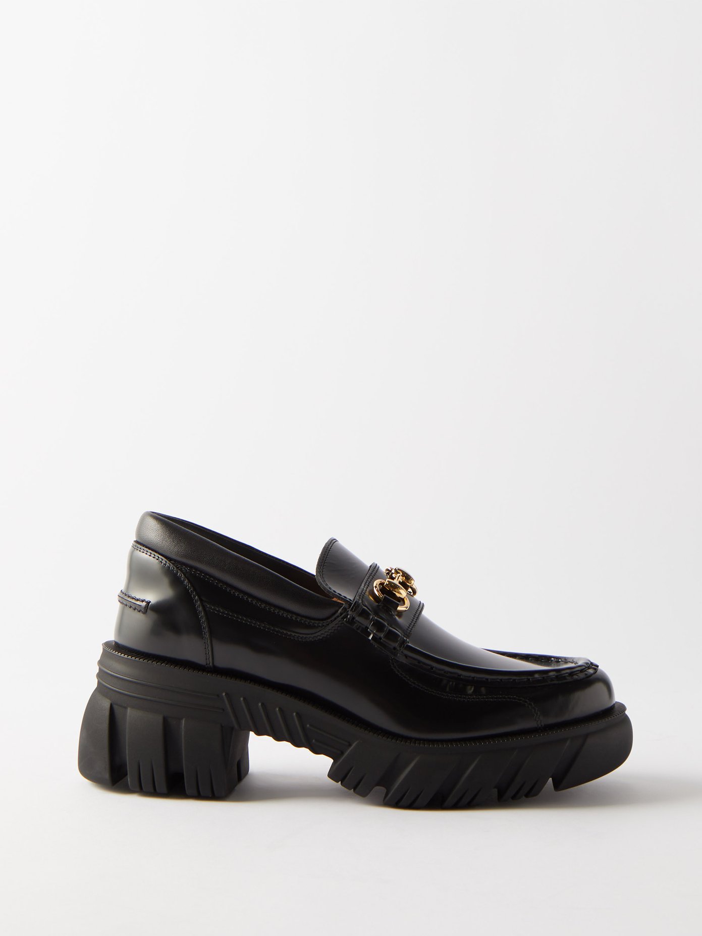 구찌 로맨스 홀스빗 청키솔 로퍼 Gucci BLACK Romance Horsebit-chain chunky-sole leather loafers