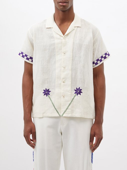 Billionaire Couture Men's Floral Cotton Dress Shirt Paris Slim fit Short Sleeve