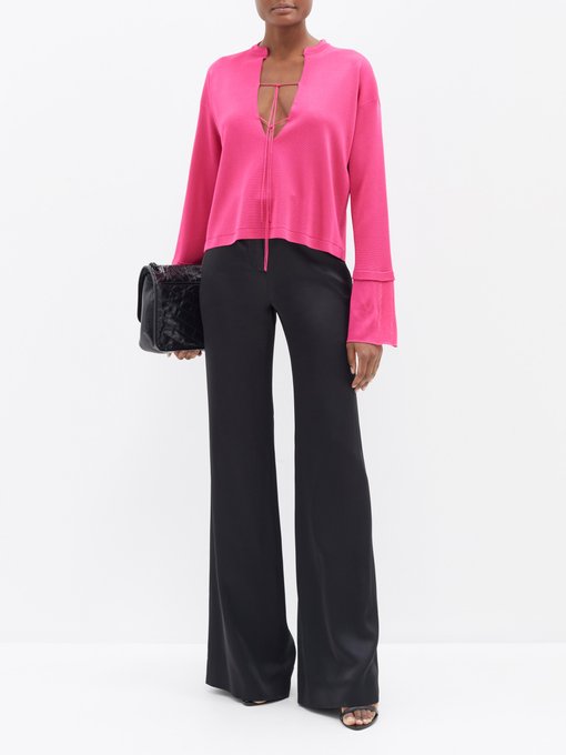 Thea velvet wide leg palazzo trousers in Hot Pink