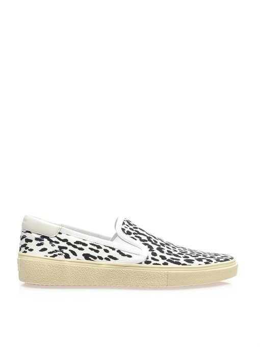 Leopard-print canvas slip-on trainers 