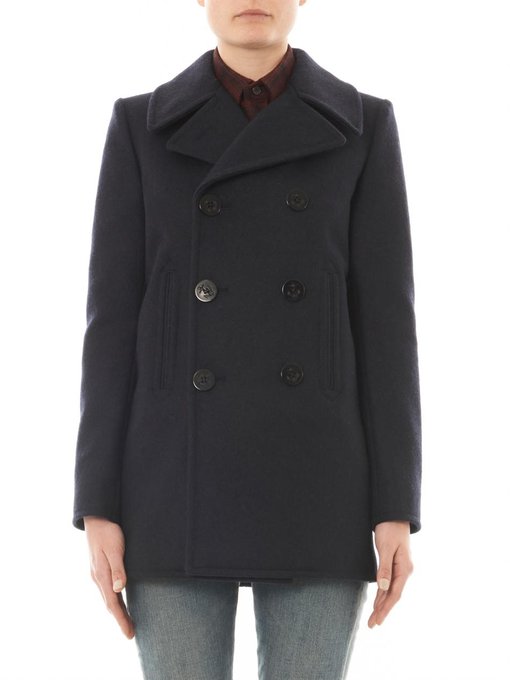 Double-breasted navy wool pea coat | Saint Laurent | MATCHESFASHION UK