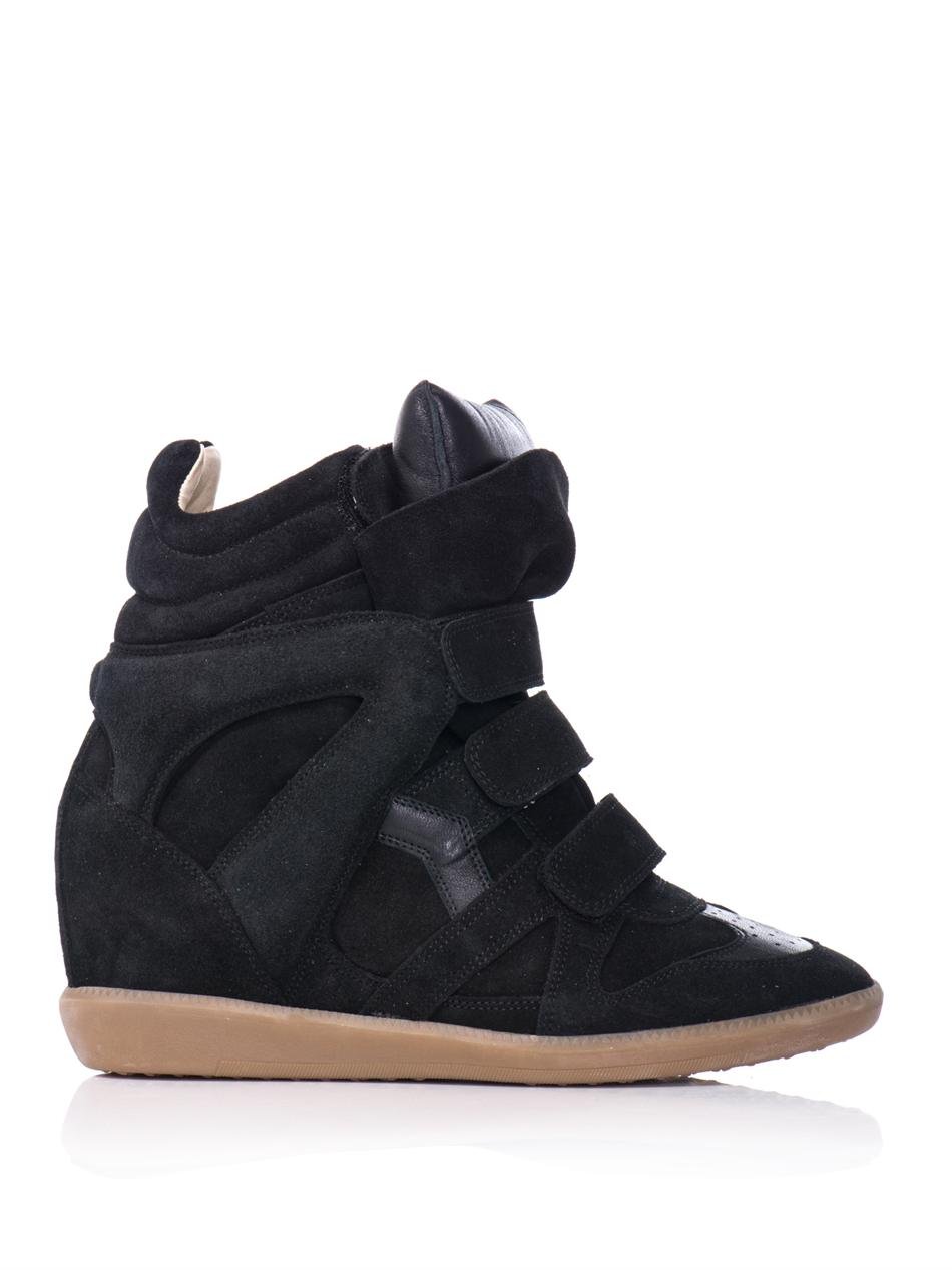 black leather wedge trainers