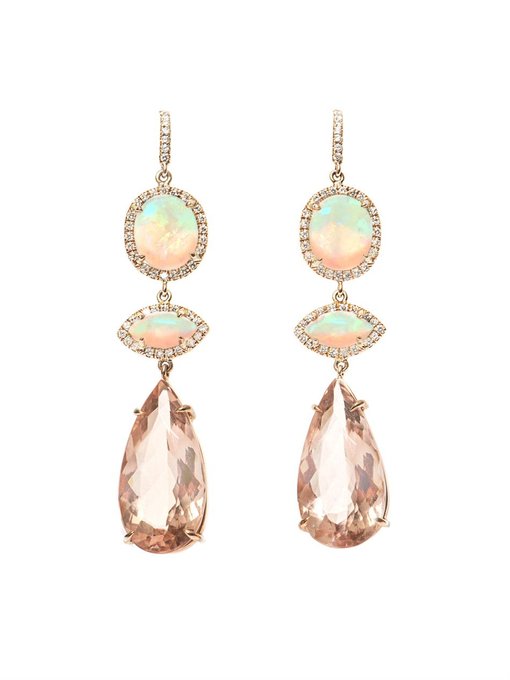 Diamond, morganite, opal & gold earrings | NSR Nina Runsdorf ...