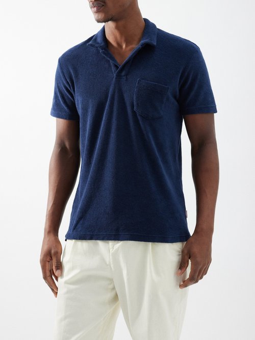 Orlebar Brown - Terry Chest-pocket Cotton Polo Shirt - Mens - Navy