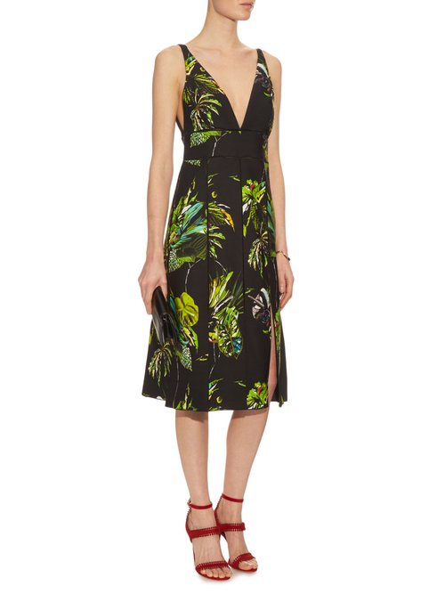 Proenza Schouler Tropical-print Cut-out Dress Black Print