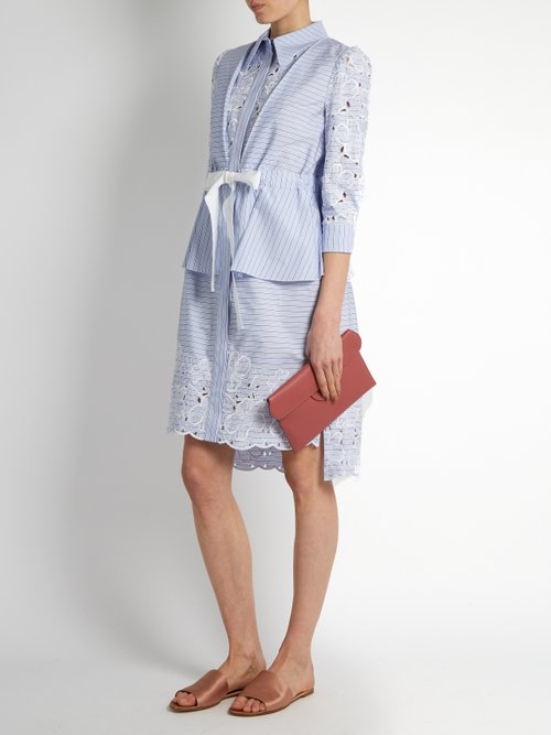 Erdem Zuni Striped Broderie-anglaise Dress Blue White - 80% Off Sale